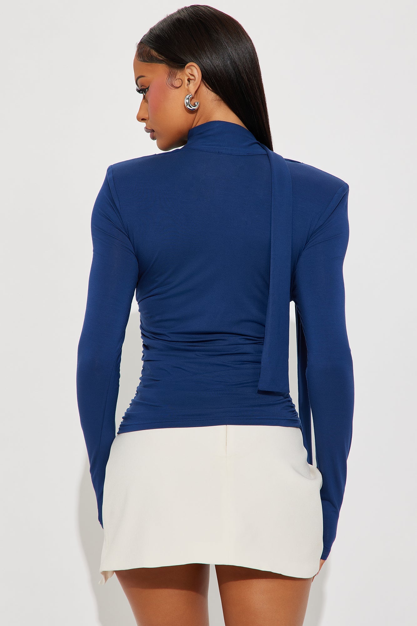 On Rehearsal Long Sleeve Cowl Neck Top - Navy