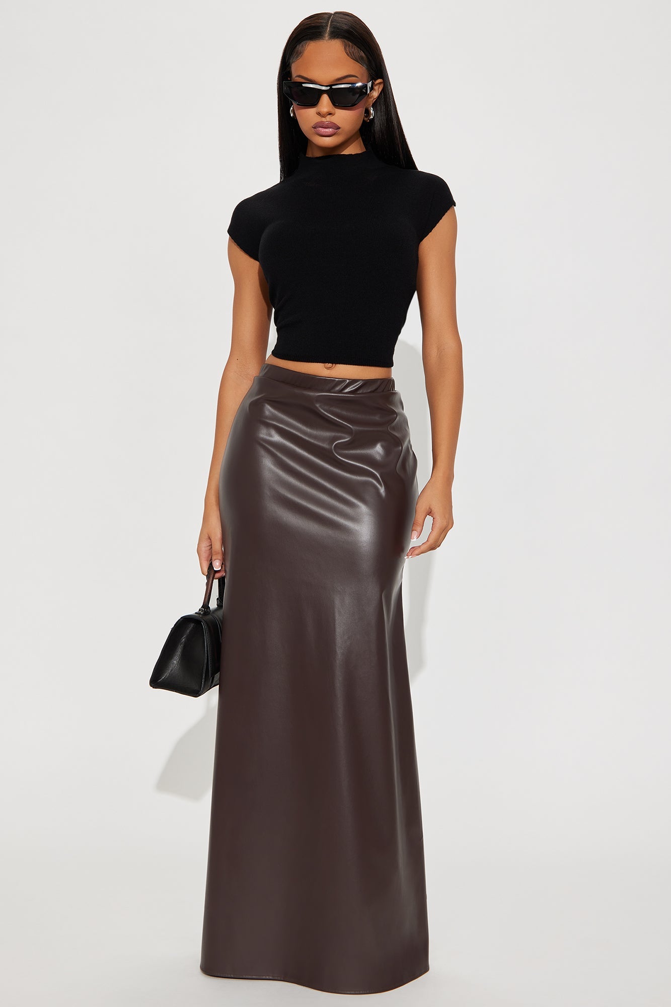 Show Me Love Faux Leather Mermaid Maxi Skirt - Chocolate