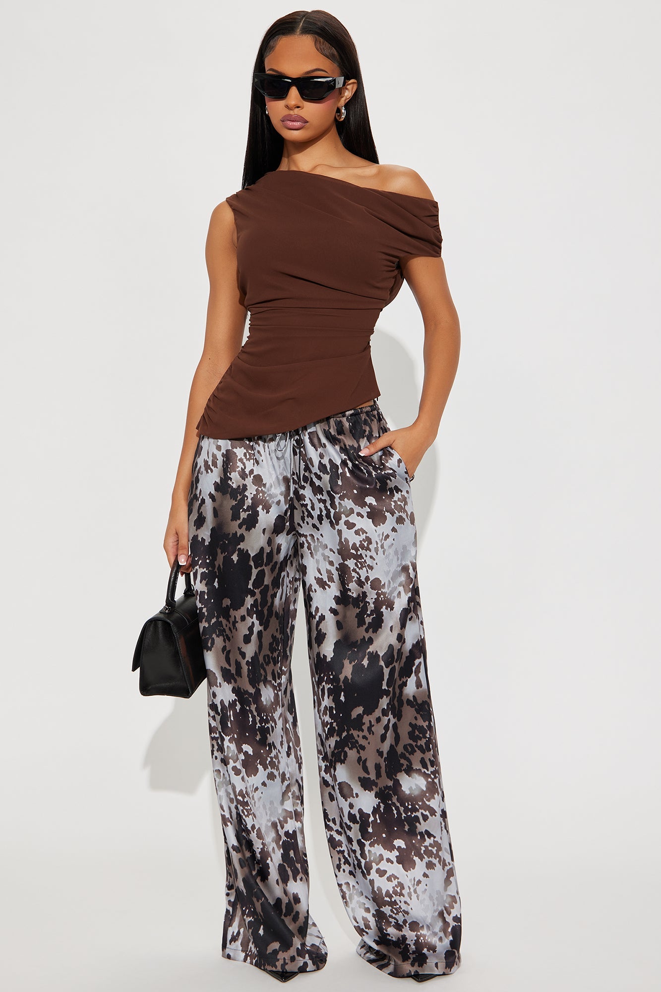 Kehlani Animal Print Wide Leg Pant - Brown/combo