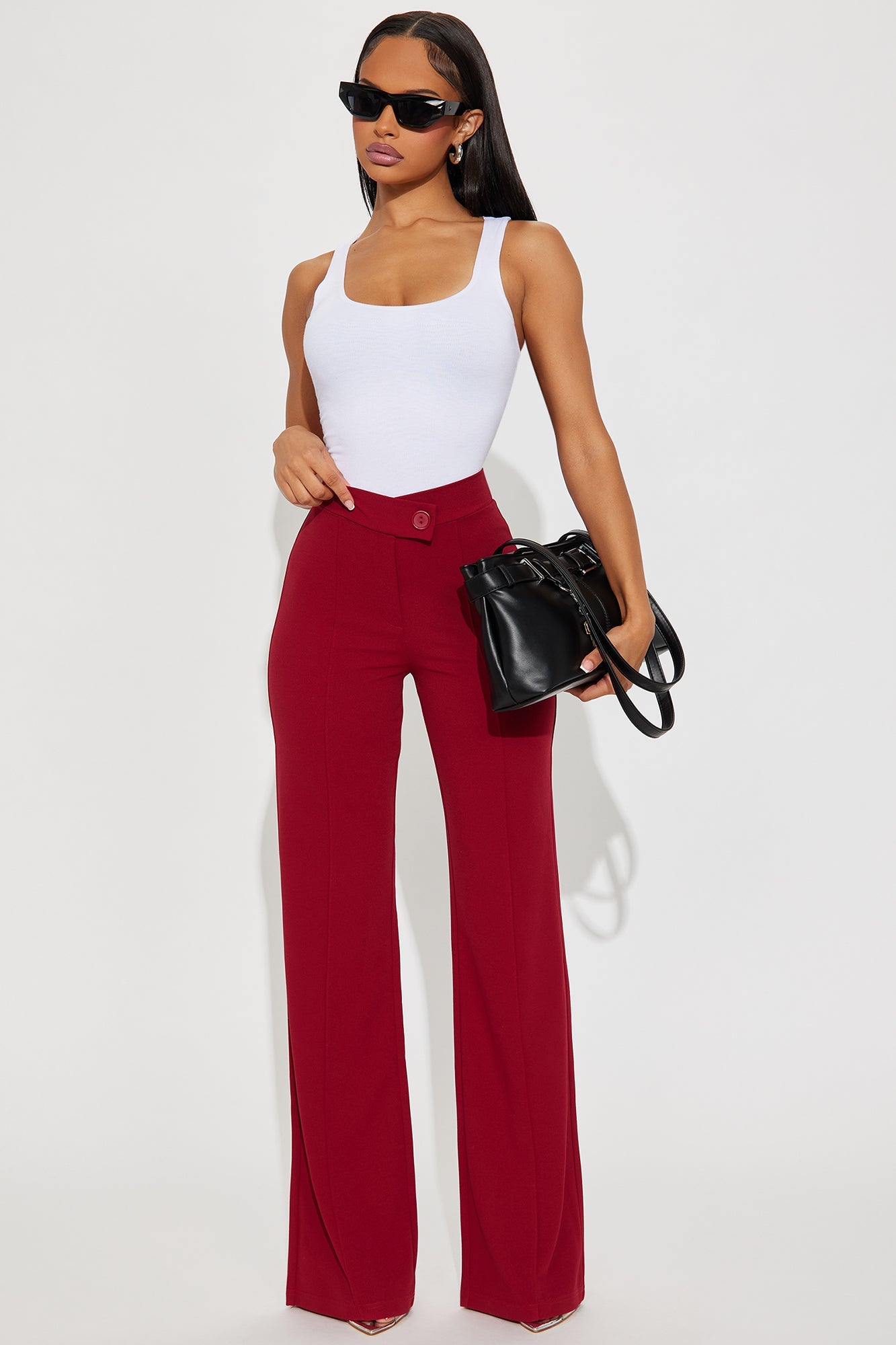 Call It Even Wide Leg Dress Pants - Burgundy