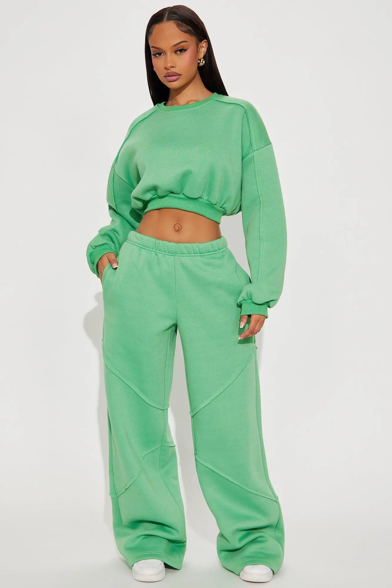 Unwind Time Fleece Pant Set - Green 