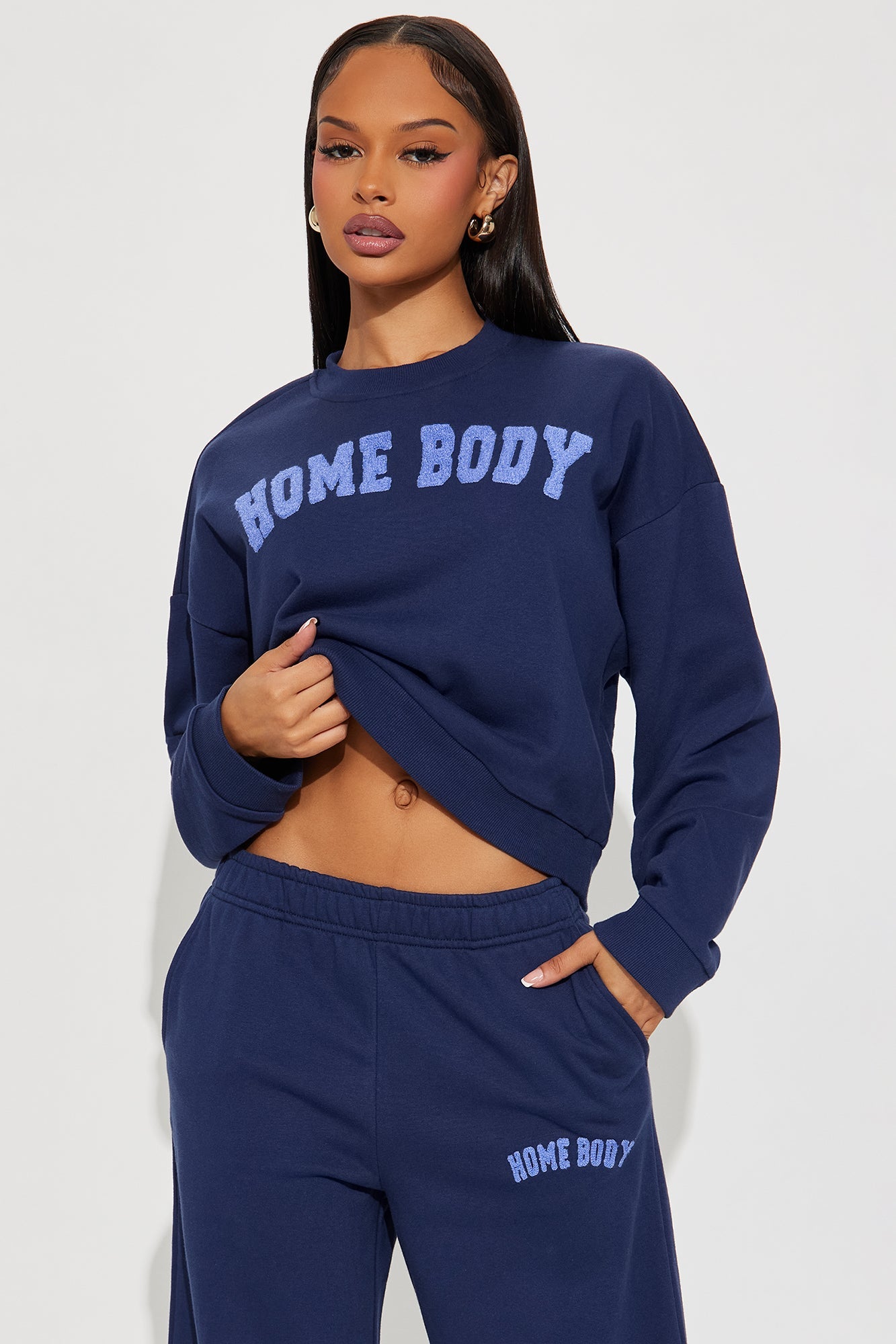 Home Body Embroidered Pant Set - Navy 