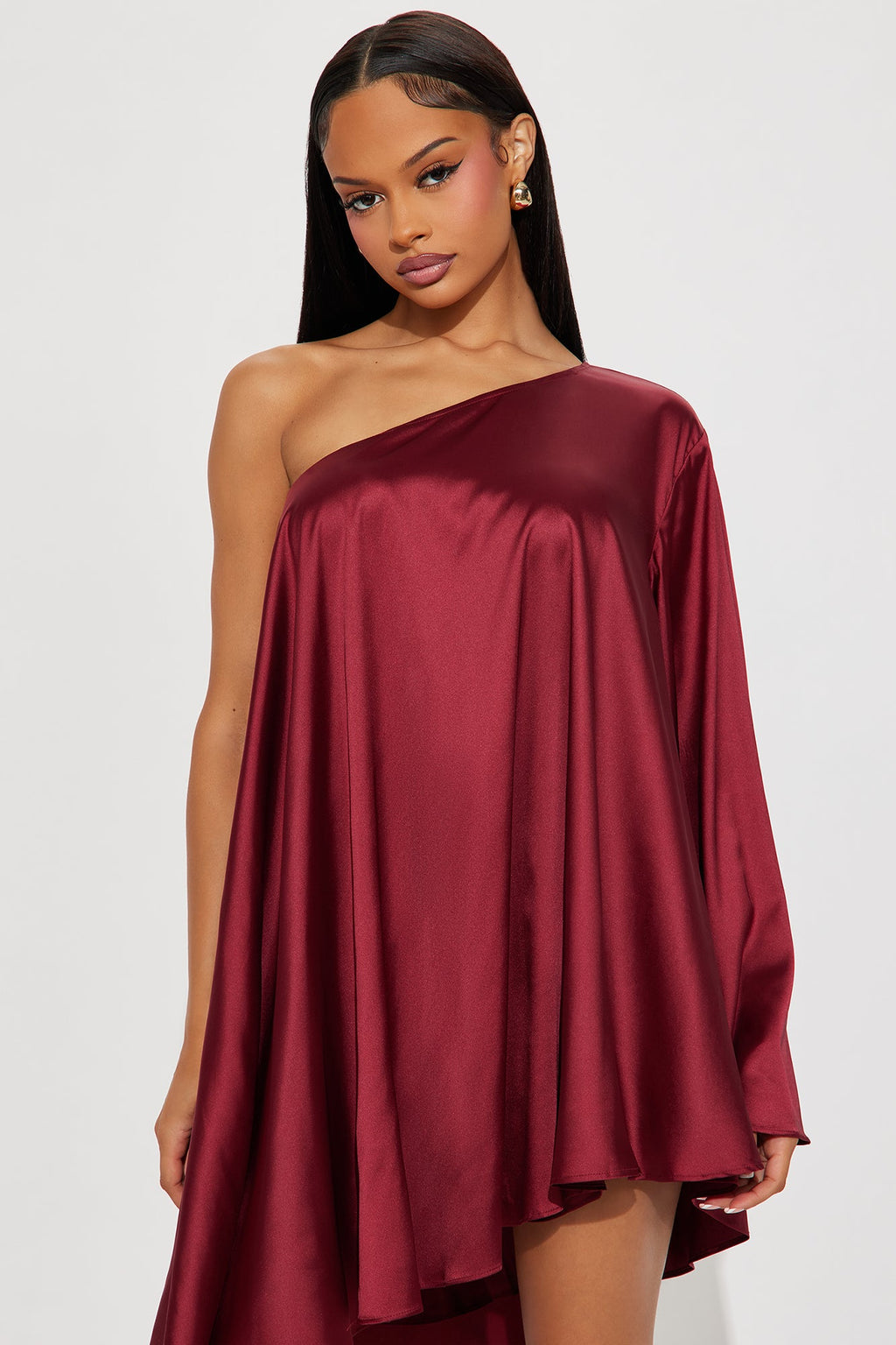 Mariana Satin One Shoulder Draped Short Set - Wine 
