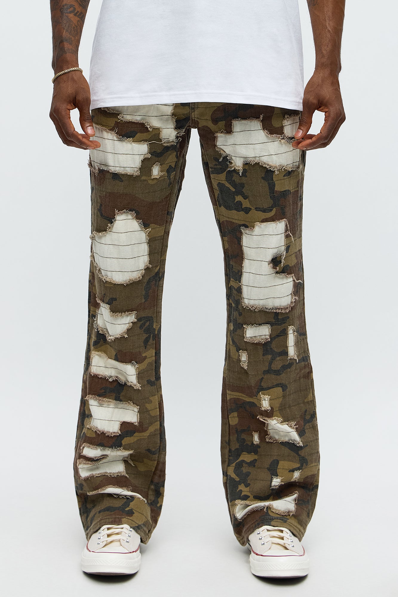 Stacked Slim Flare Rip It Stitch It Camo Pants - Camouflage