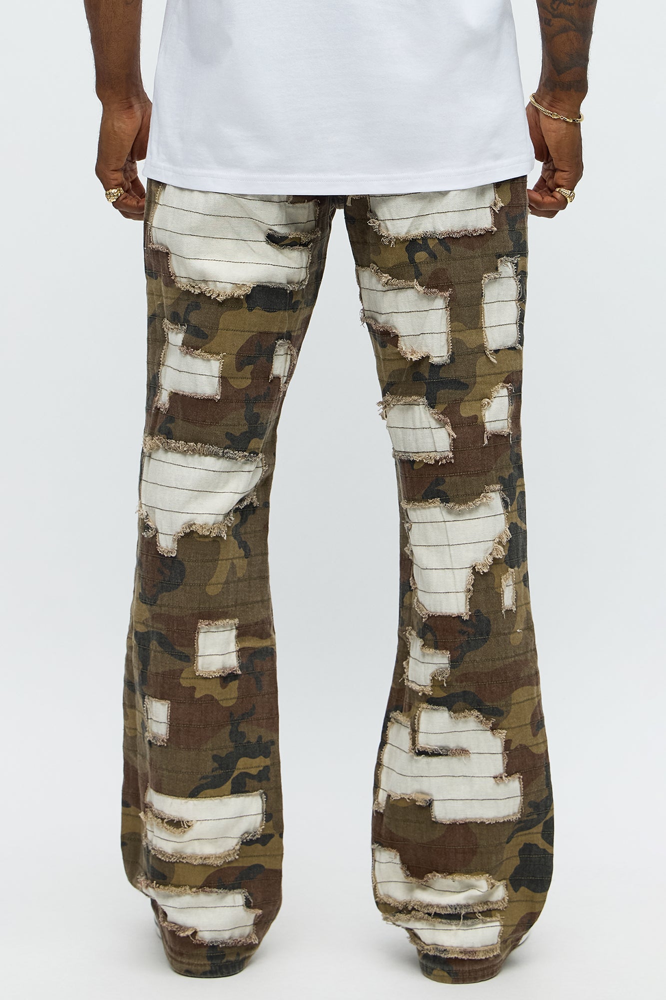 Stacked Slim Flare Rip It Stitch It Camo Pants - Camouflage