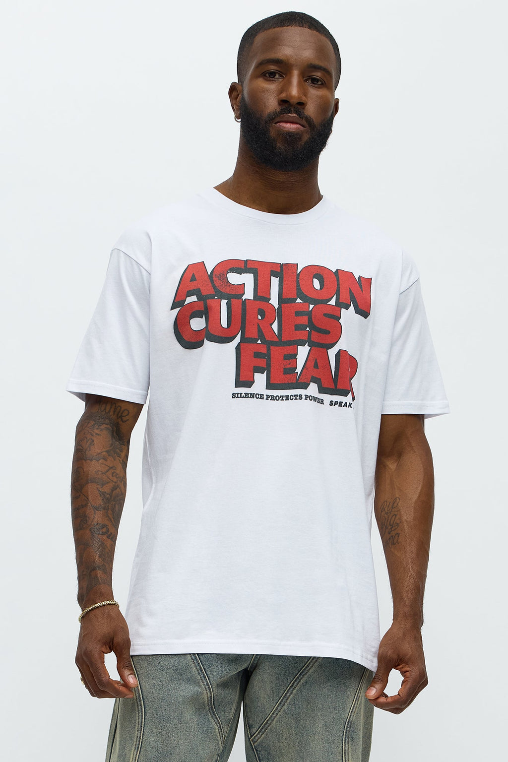 Action Cures Fear Short Sleeve Tee - White