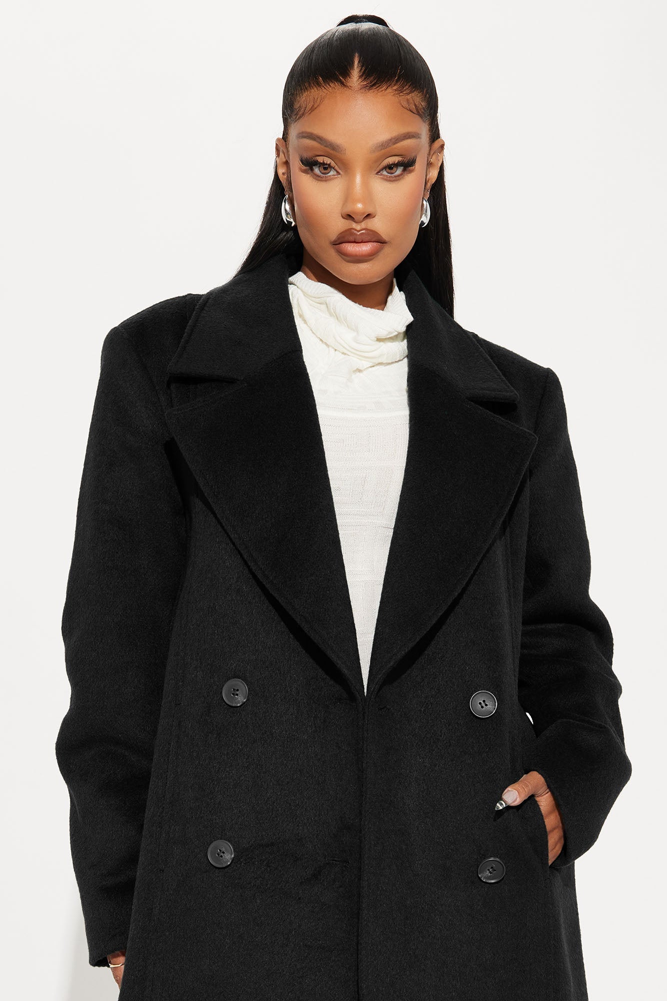 Melonie Wool Trench Coat - Black