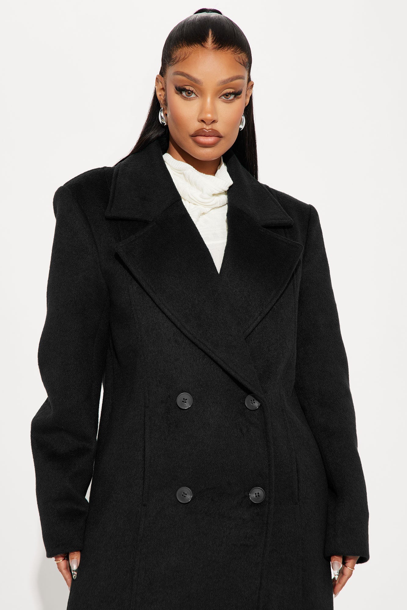 Melonie Wool Trench Coat - Black