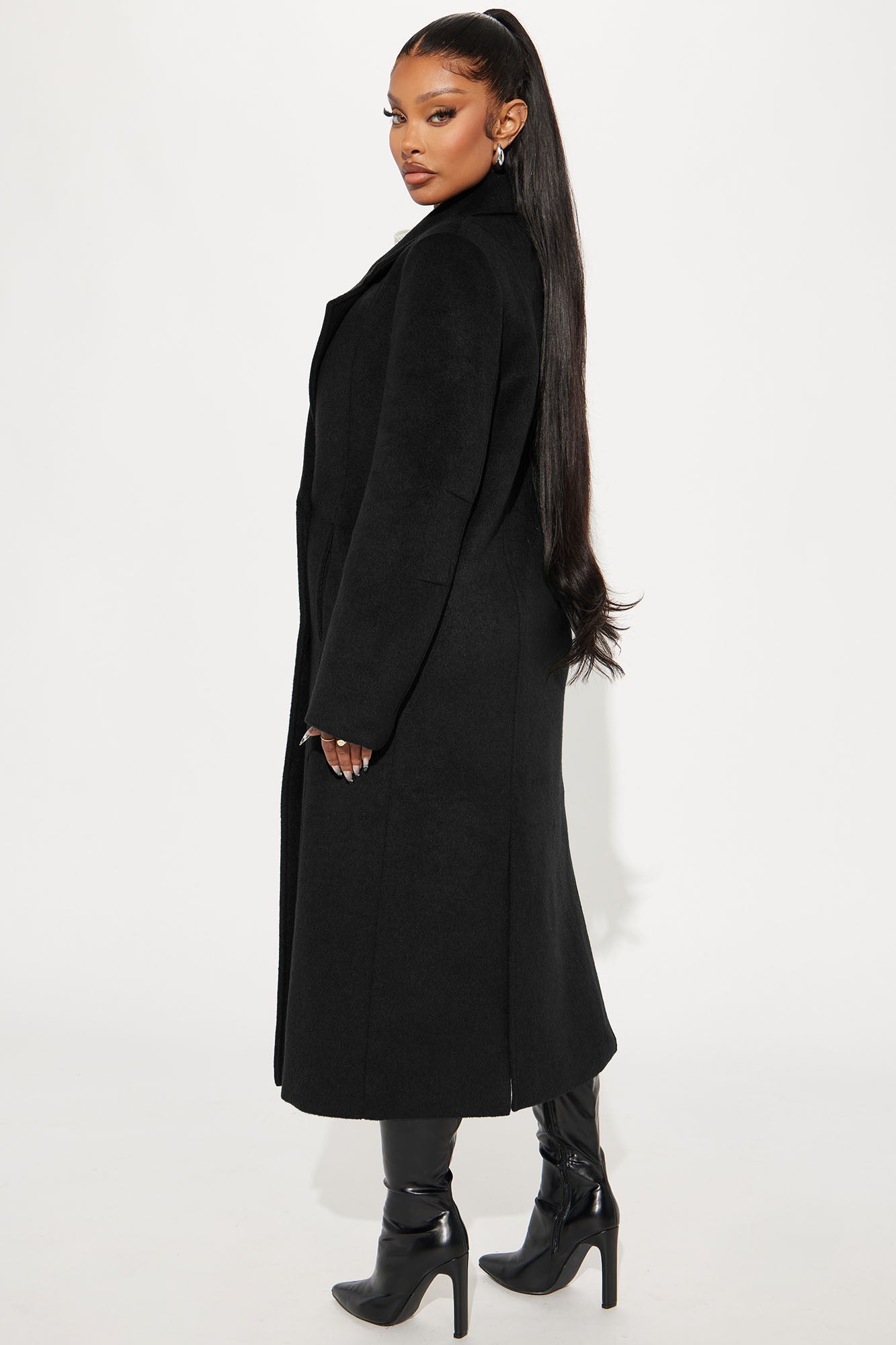 Melonie Wool Trench Coat - Black