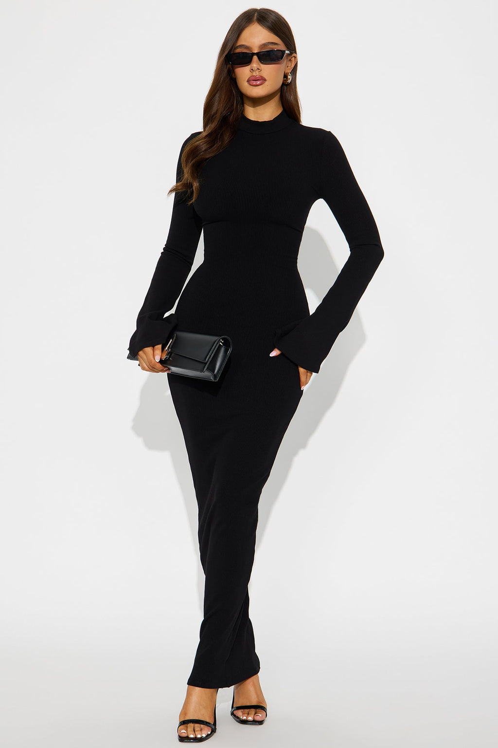 Amaya Snatched Long Sleeve Maxi Dress - Black