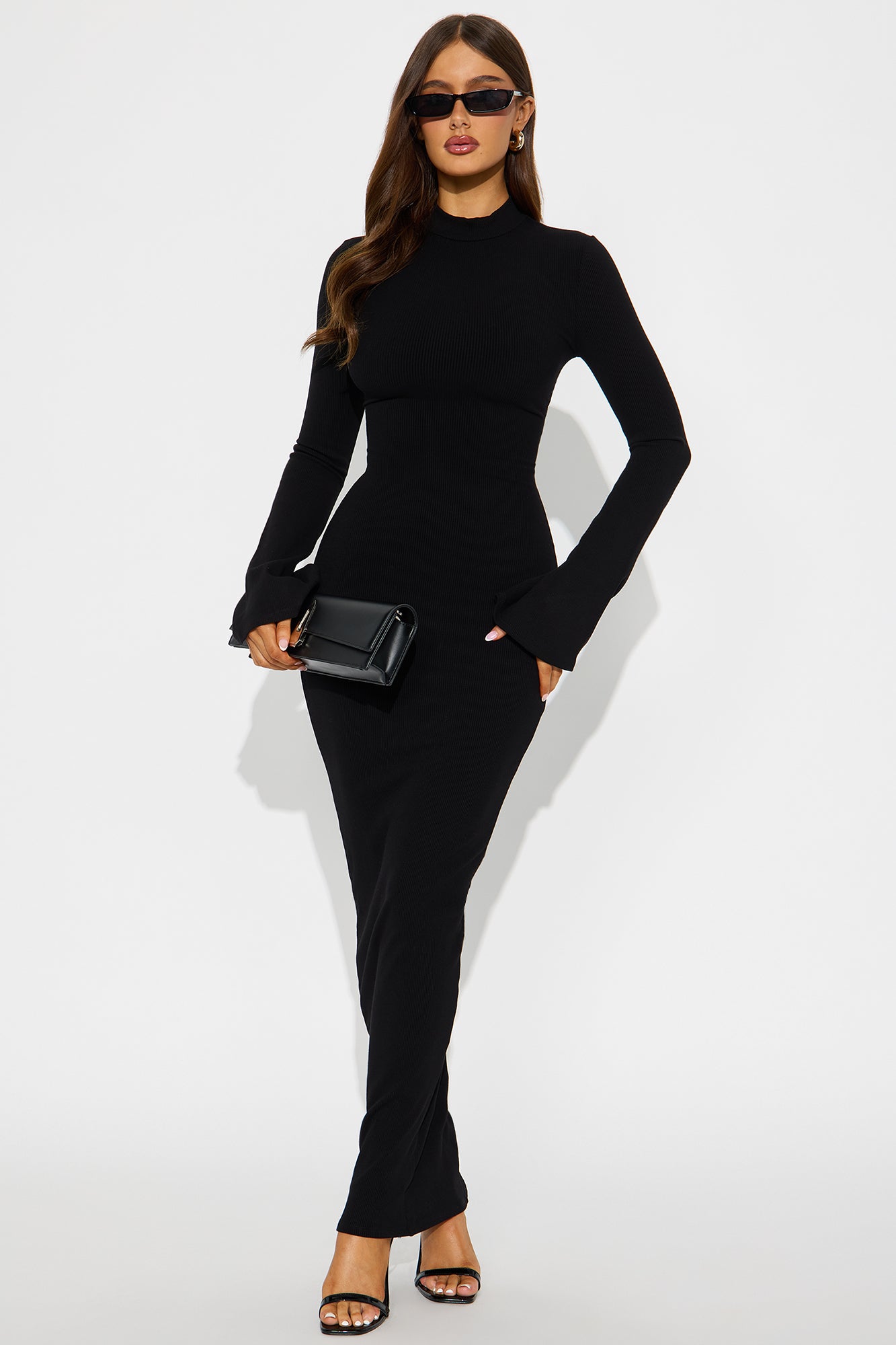 Amaya Snatched Long Sleeve Maxi Dress - Black
