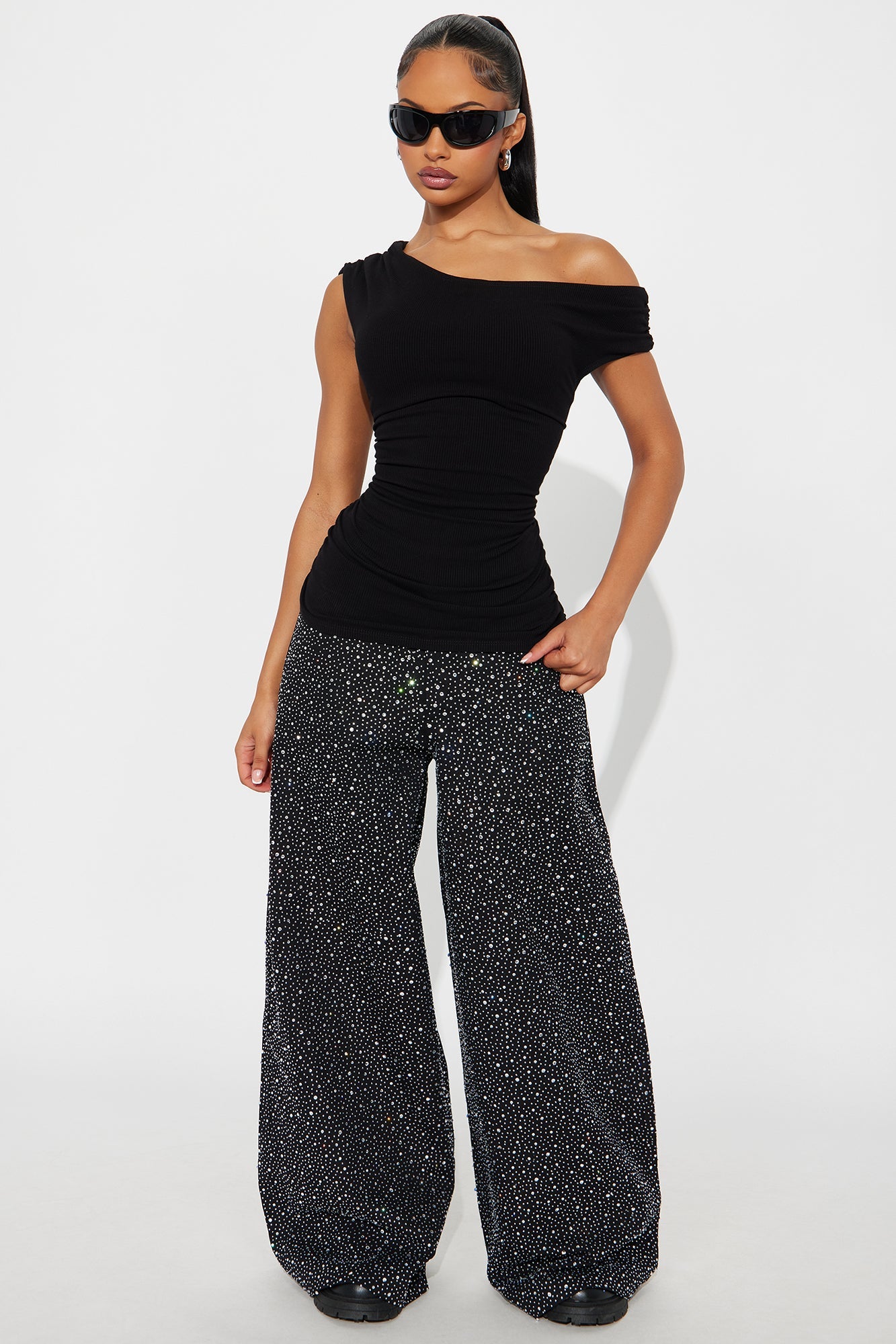Myra Snatched Off Shoulder Top - Black