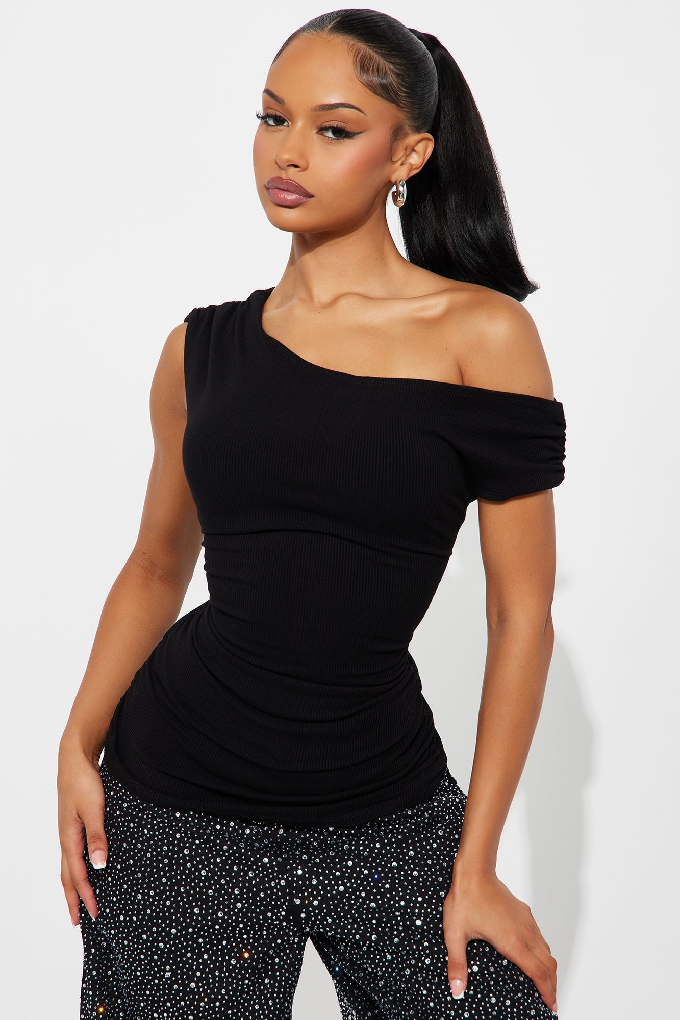 Myra Snatched Off Shoulder Top - Black