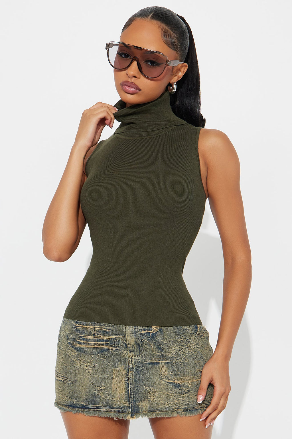 All You Turtle Neck Sweater Top - Olive