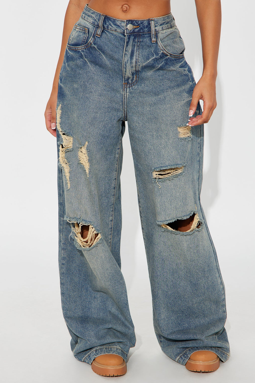 Sunset Avenue Ripped Wide Leg Jeans - Vintage Wash