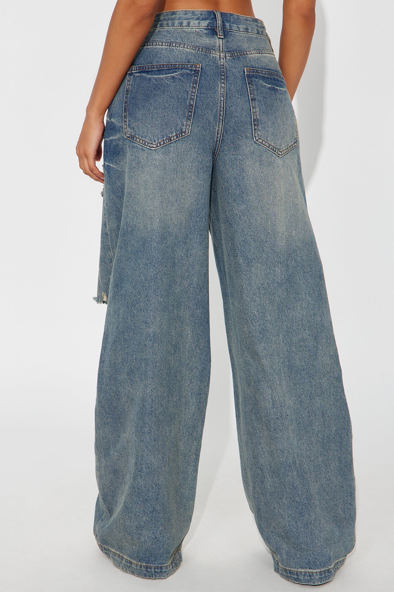 Sunset Avenue Ripped Wide Leg Jeans - Vintage Wash