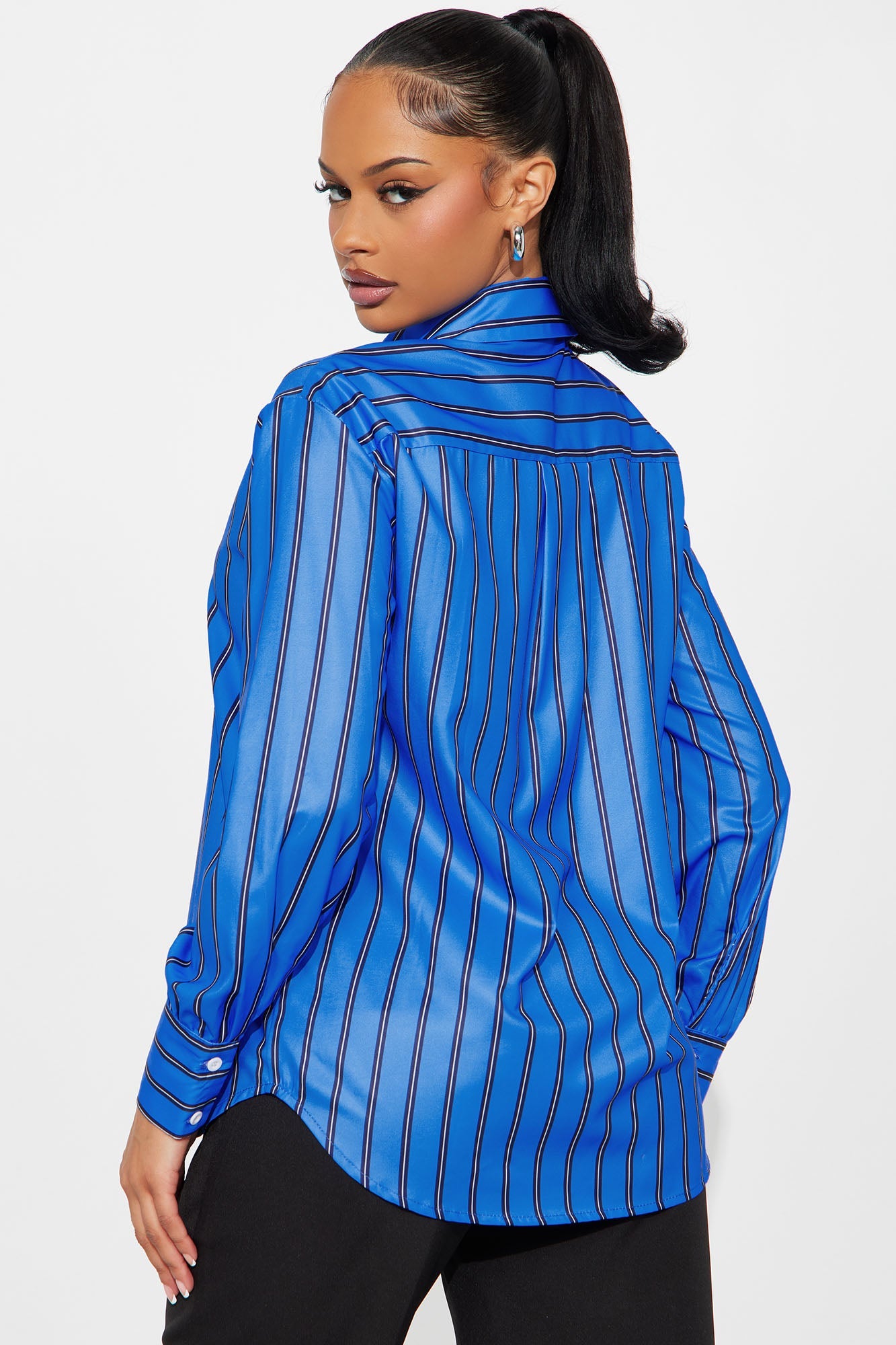 Myra Pinstripe Satin Shirt - Blue/combo