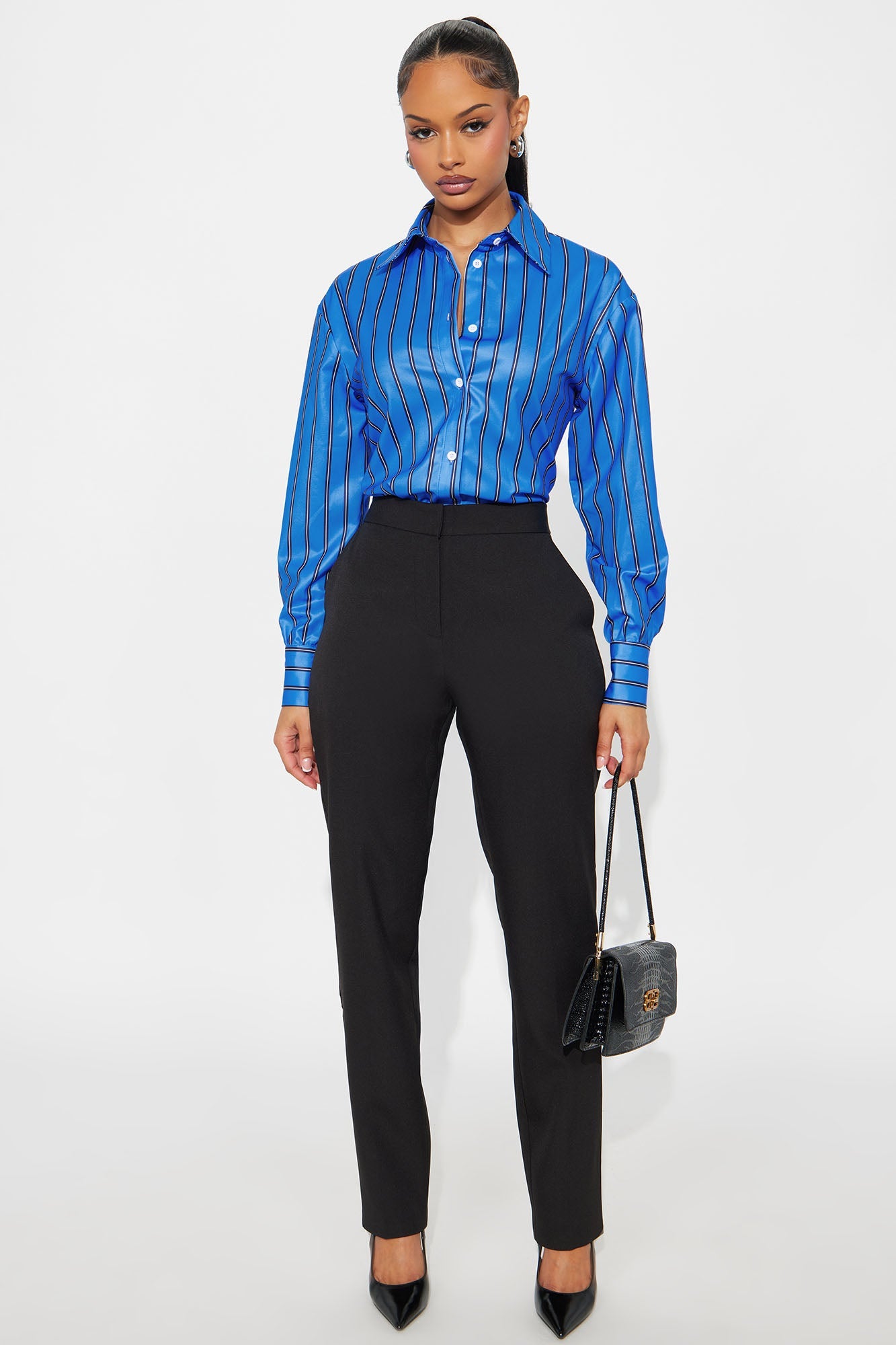Myra Pinstripe Satin Shirt - Blue/combo