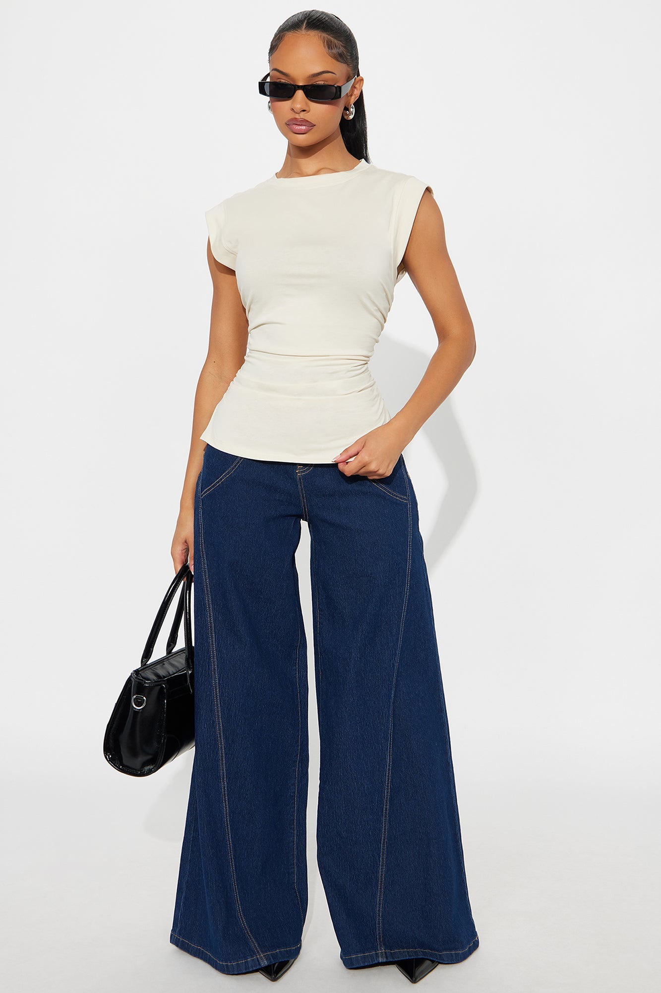 Della Ruched Short Sleeve Tshirt - Natural