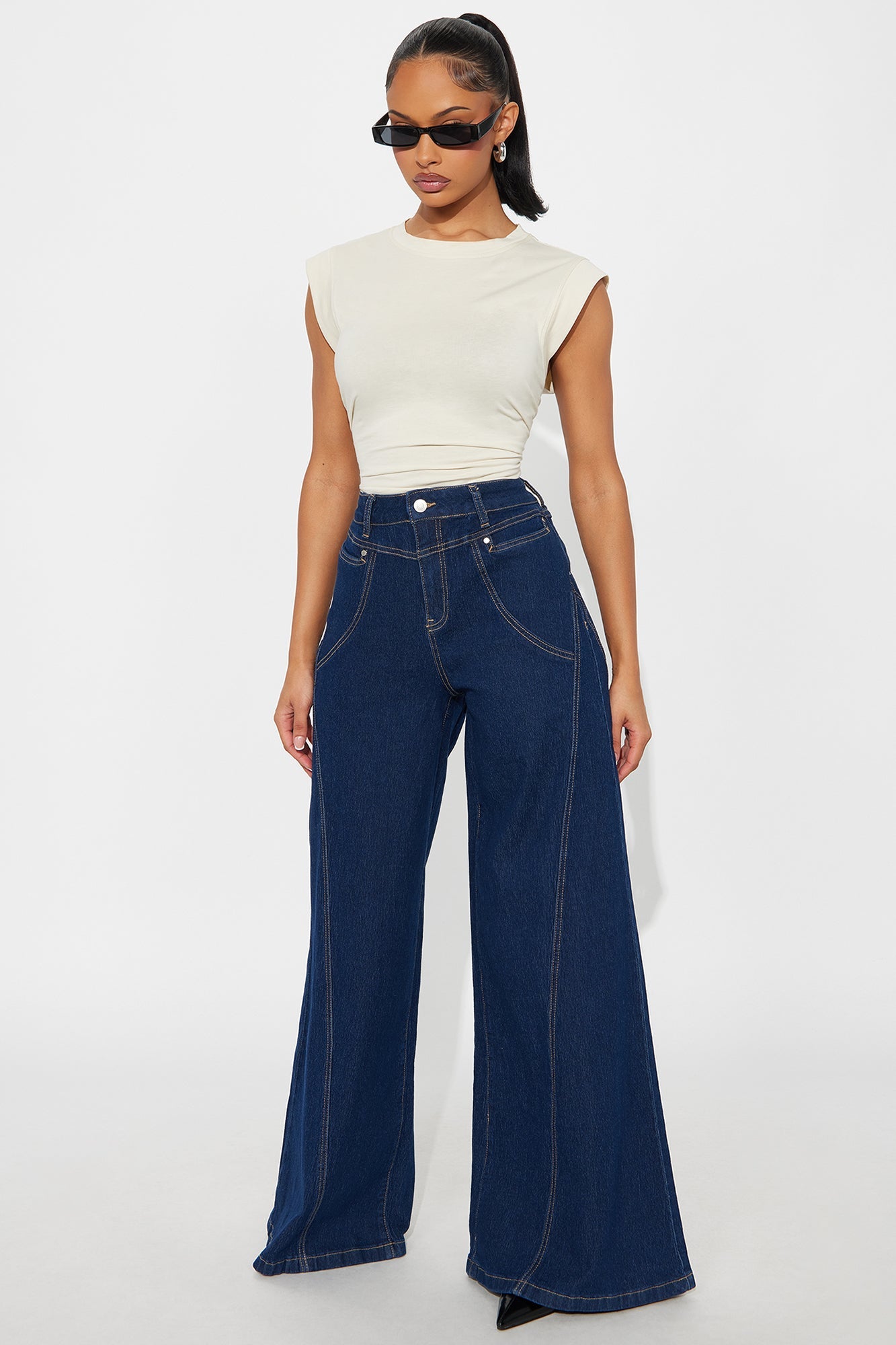 Americano Stretch Super Wide Leg Jeans - Dark Wash