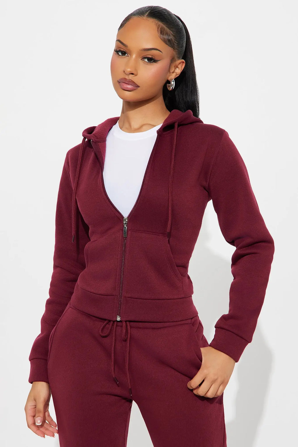 Candice Zip Up Hoodie - Burgundy 