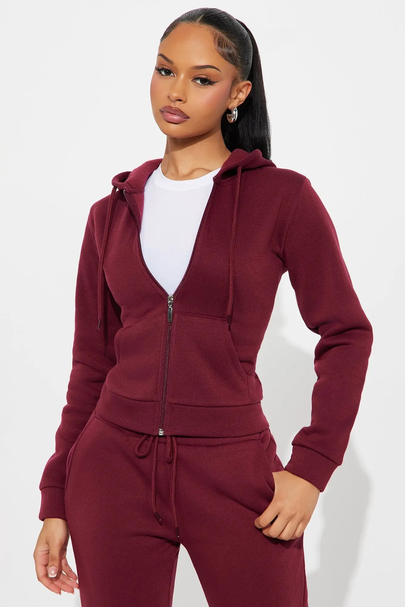 Candice Zip Up Hoodie - Burgundy 
