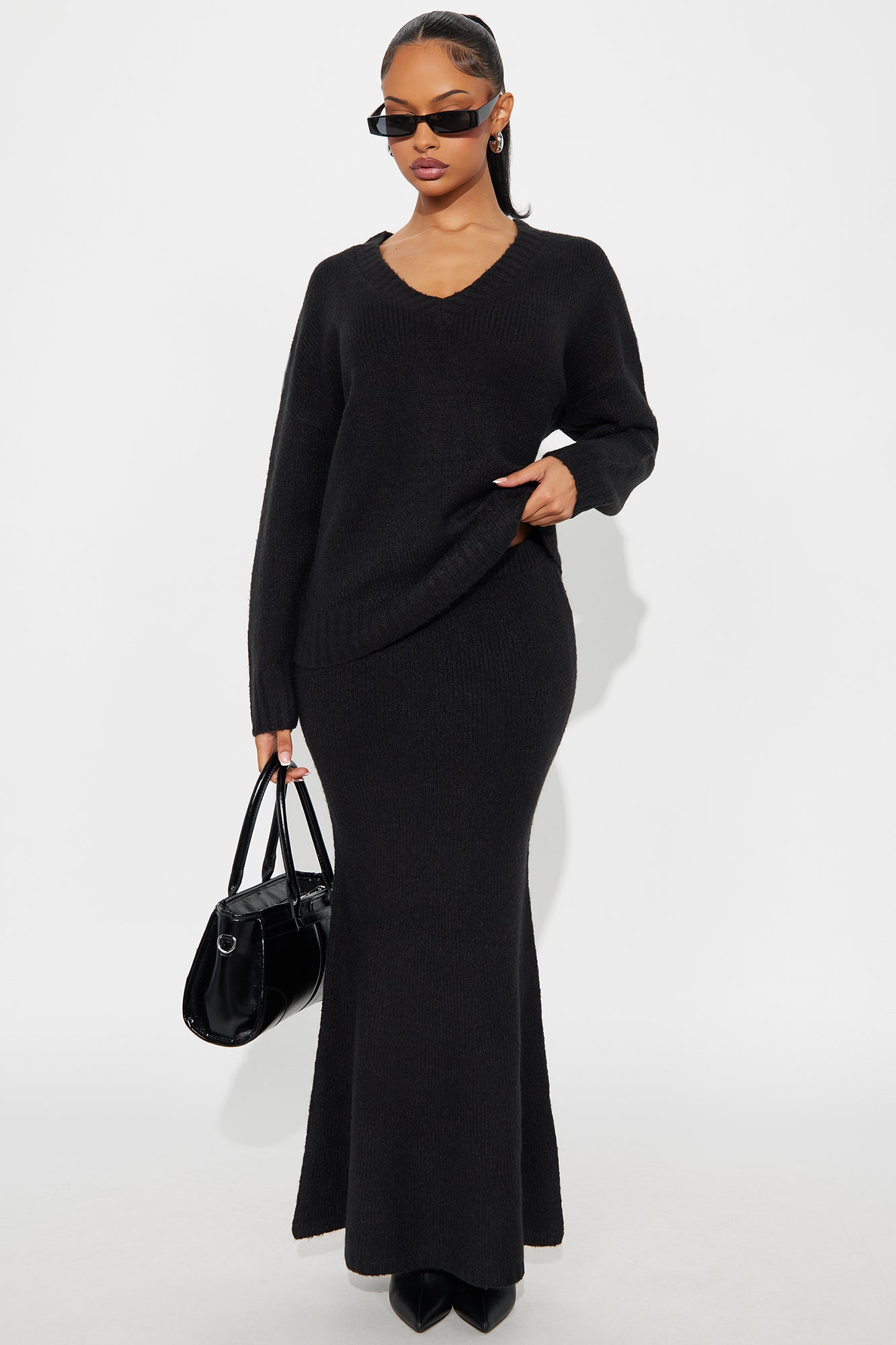 Moment Of Clarity Oversized Sweater Maxi Skirt Set - Charcoal