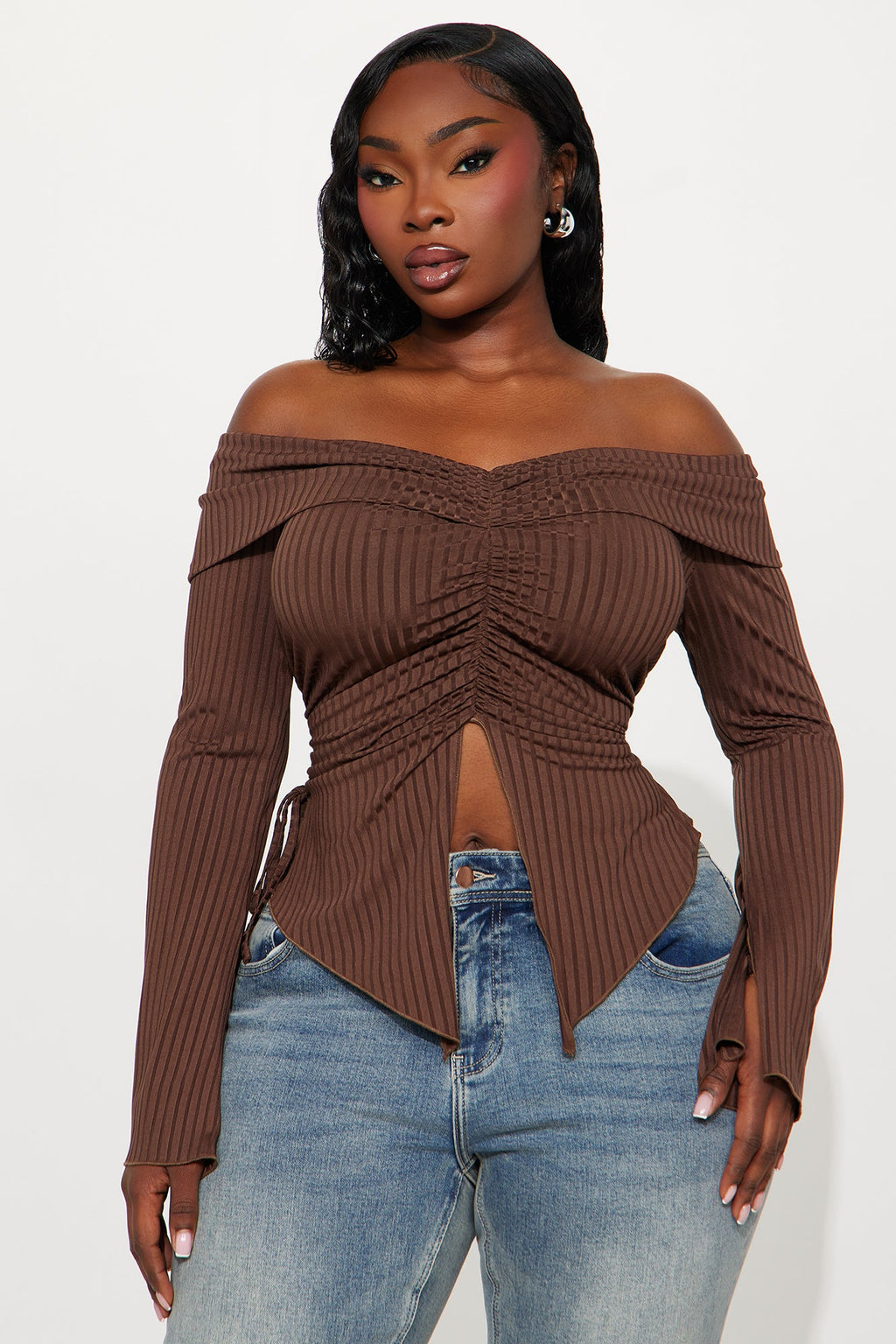 Luna Off Shoulder Top - Brown