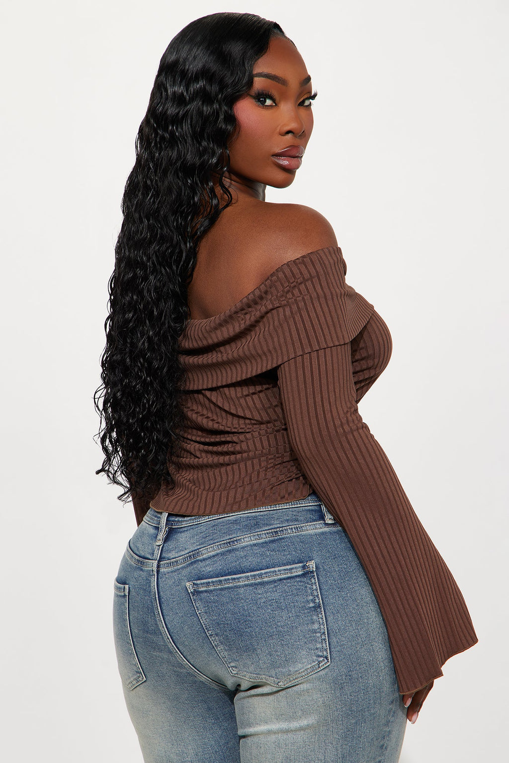 Luna Off Shoulder Top - Brown