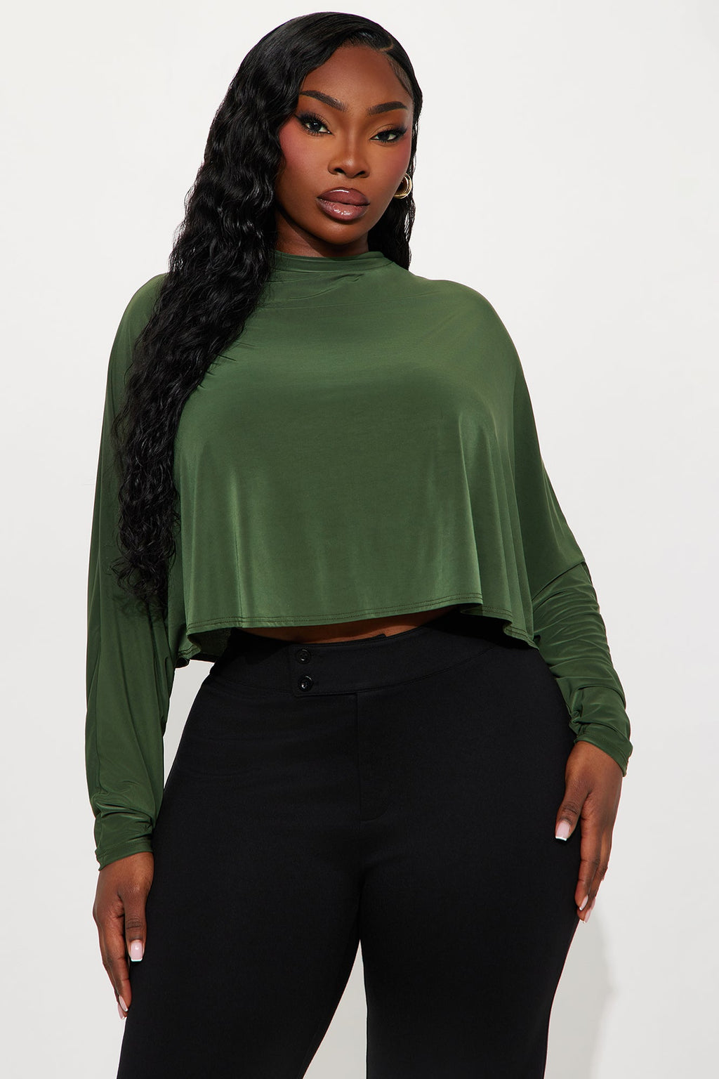 Come Around Top Long Mock Neck Top - Olive