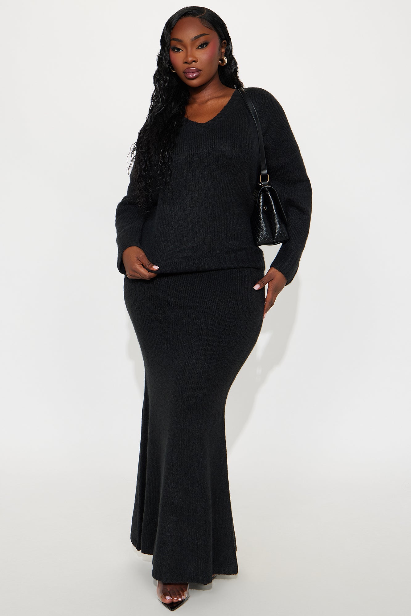 Moment Of Clarity Oversized Sweater Maxi Skirt Set - Charcoal