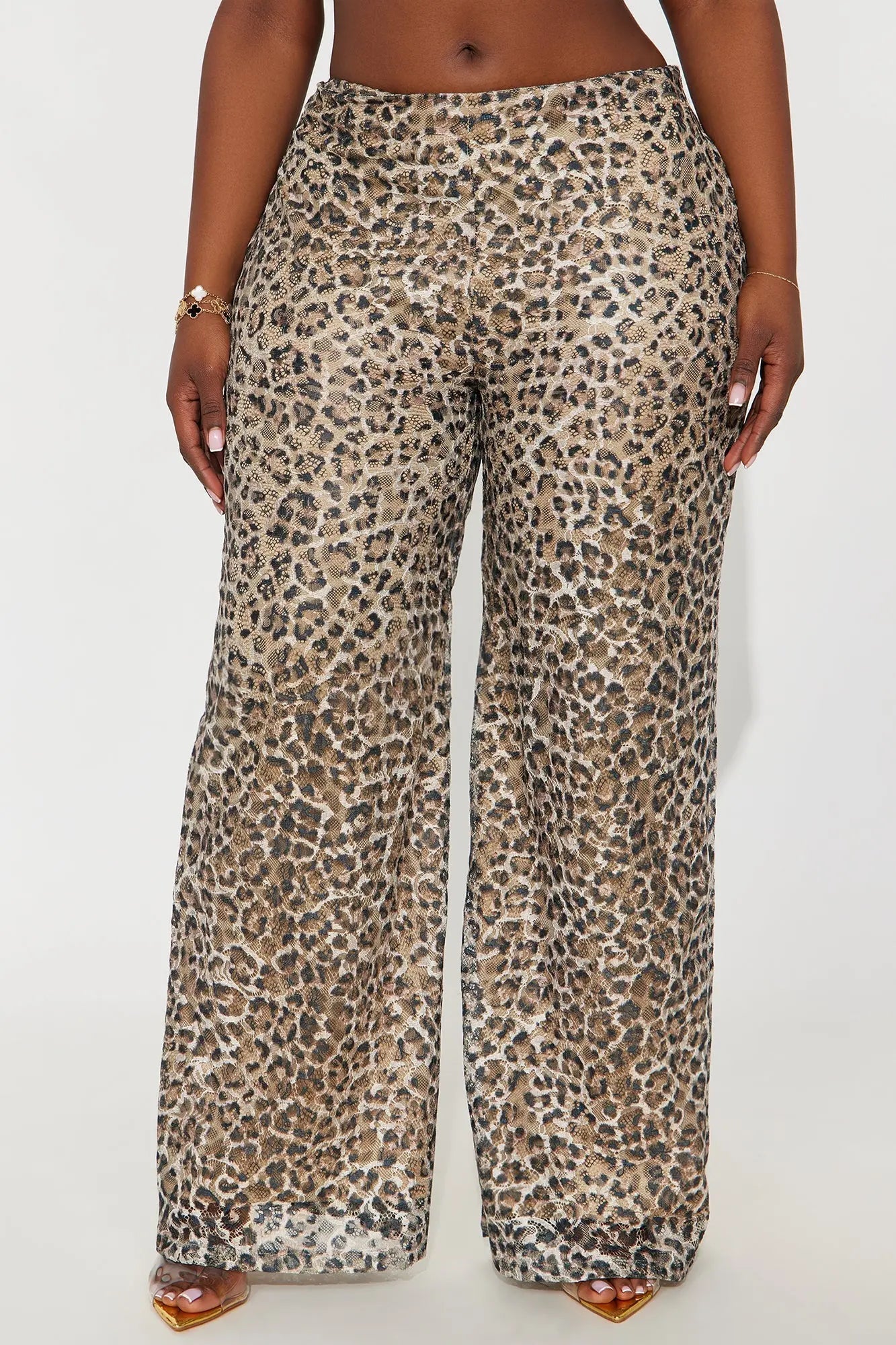 Locked In Leopard Lace Wide Leg Pant 33″ - Leopard 