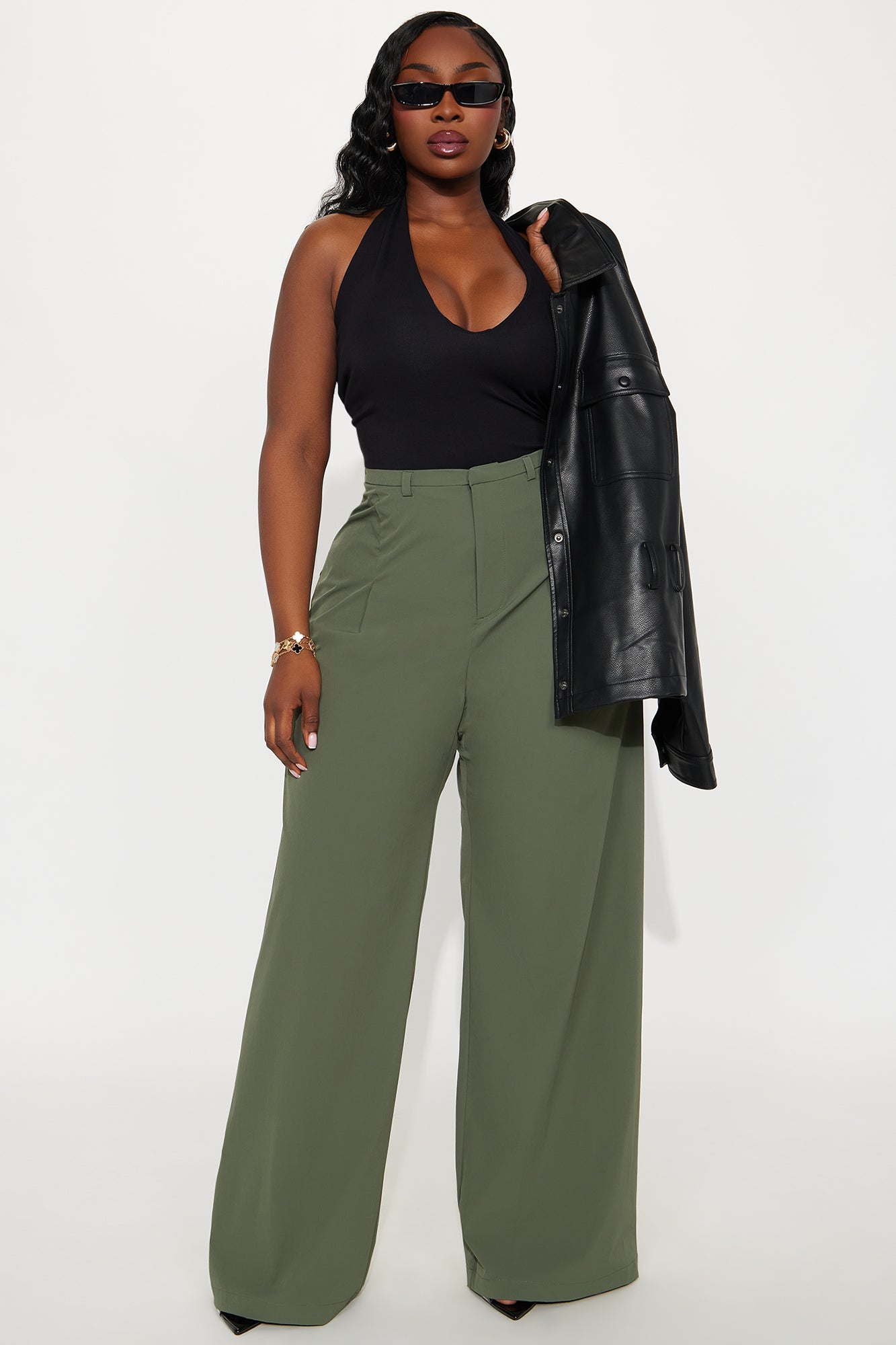 Naya Wide Leg Windbreaker Pant - Dark Olive