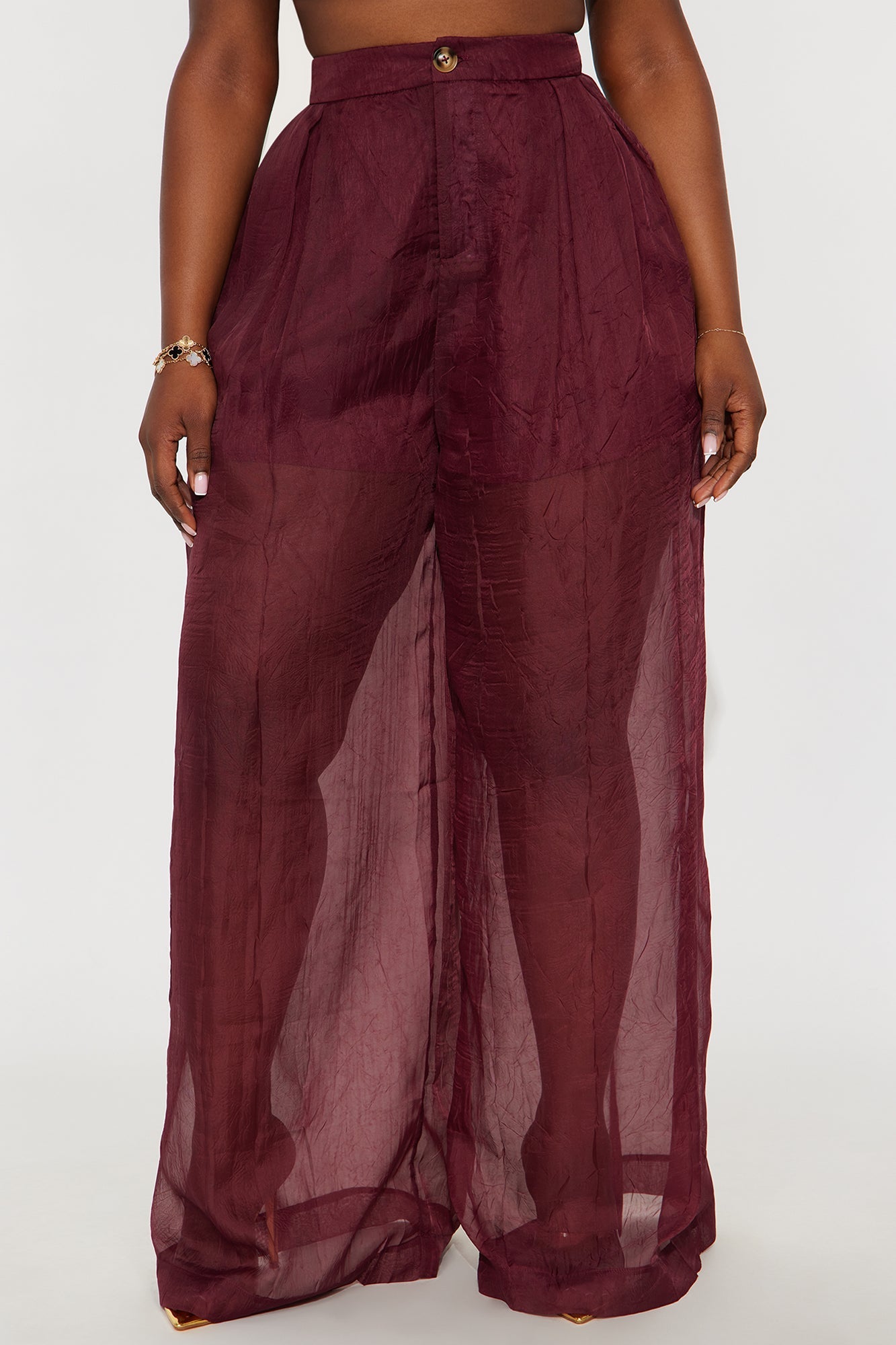 Hollie Wide Leg Organza Pant - Burgundy