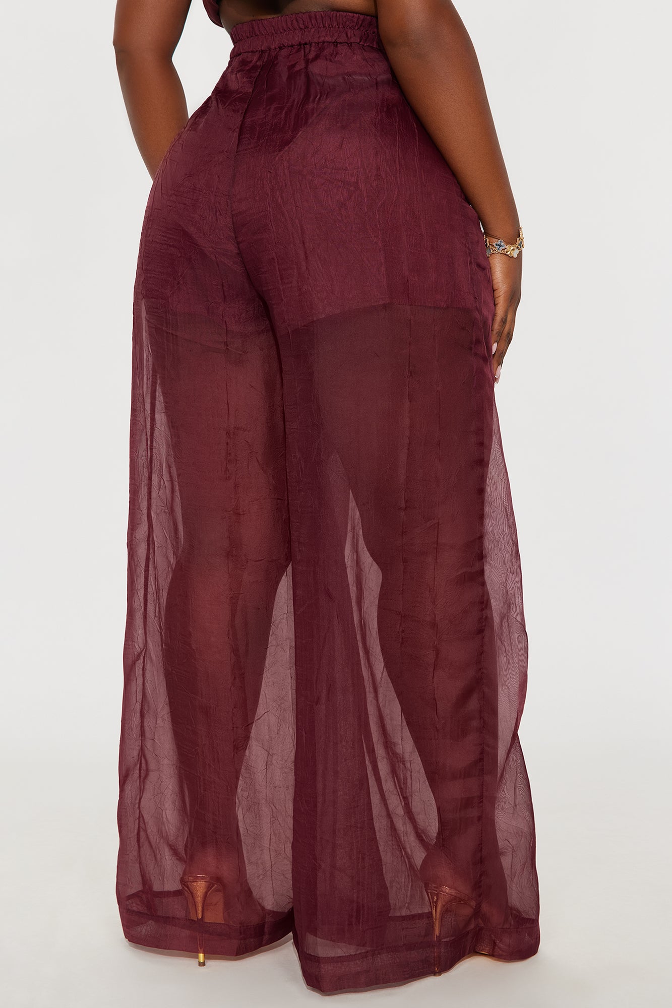 Hollie Wide Leg Organza Pant - Burgundy