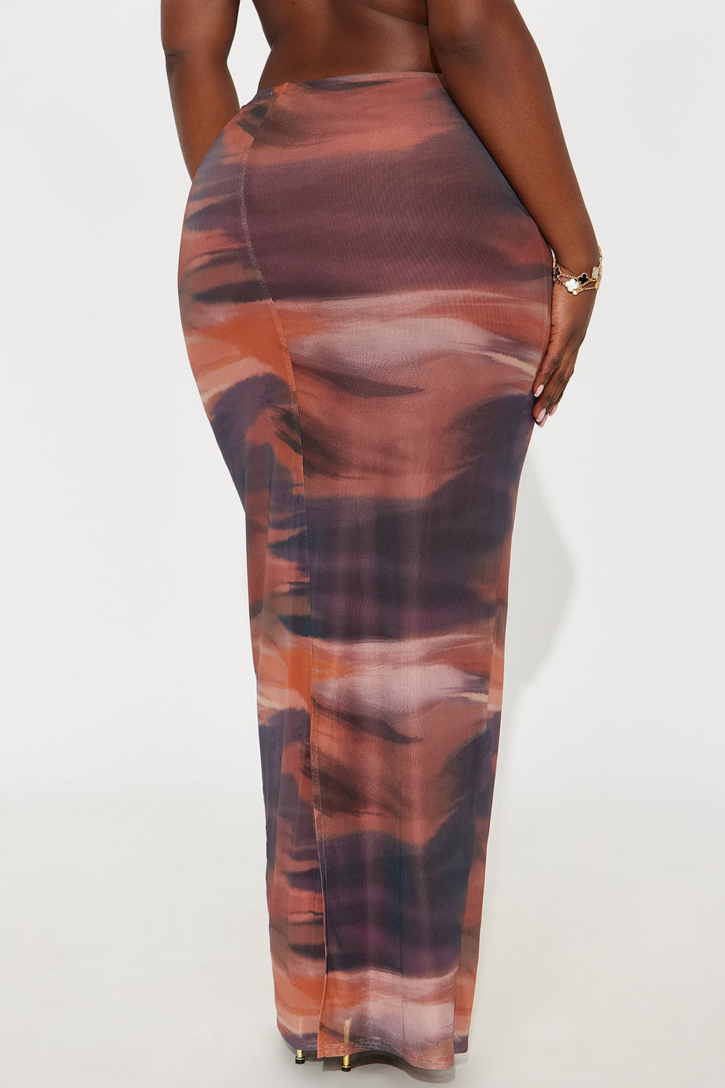 Just My Vibe Abstract Mesh Maxi Skirt - Orange/combo
