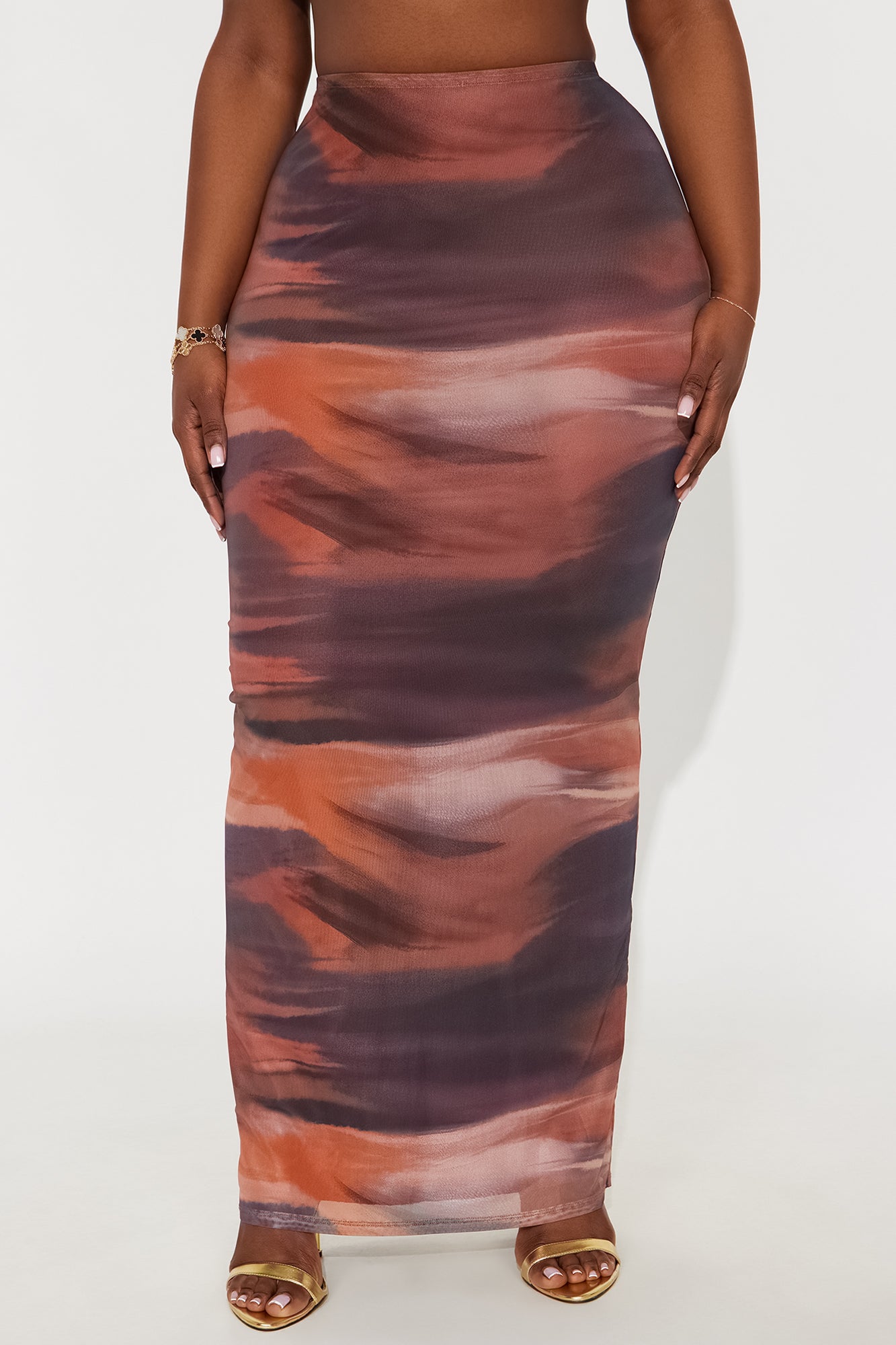 Just My Vibe Abstract Mesh Maxi Skirt - Orange/combo