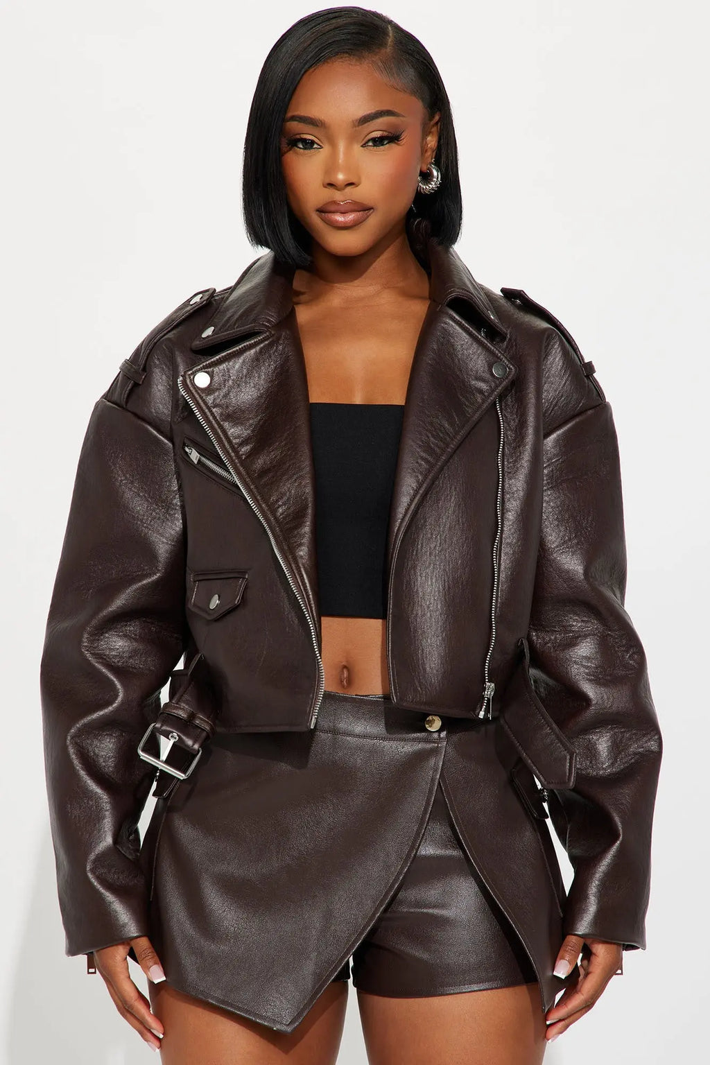 Roxie Faux Leather Jacket - Chocolate 