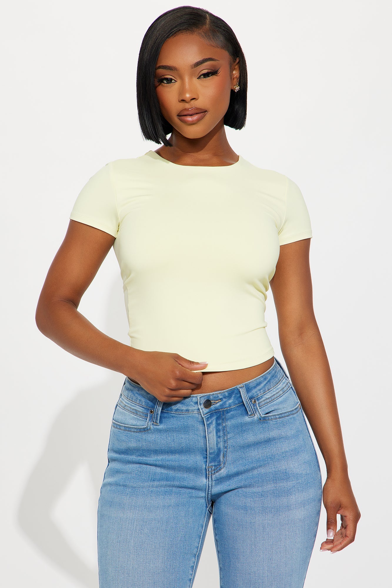 Smooth Double Lined Short Sleeve Crew Neck Baby Tee - Butter Yellow