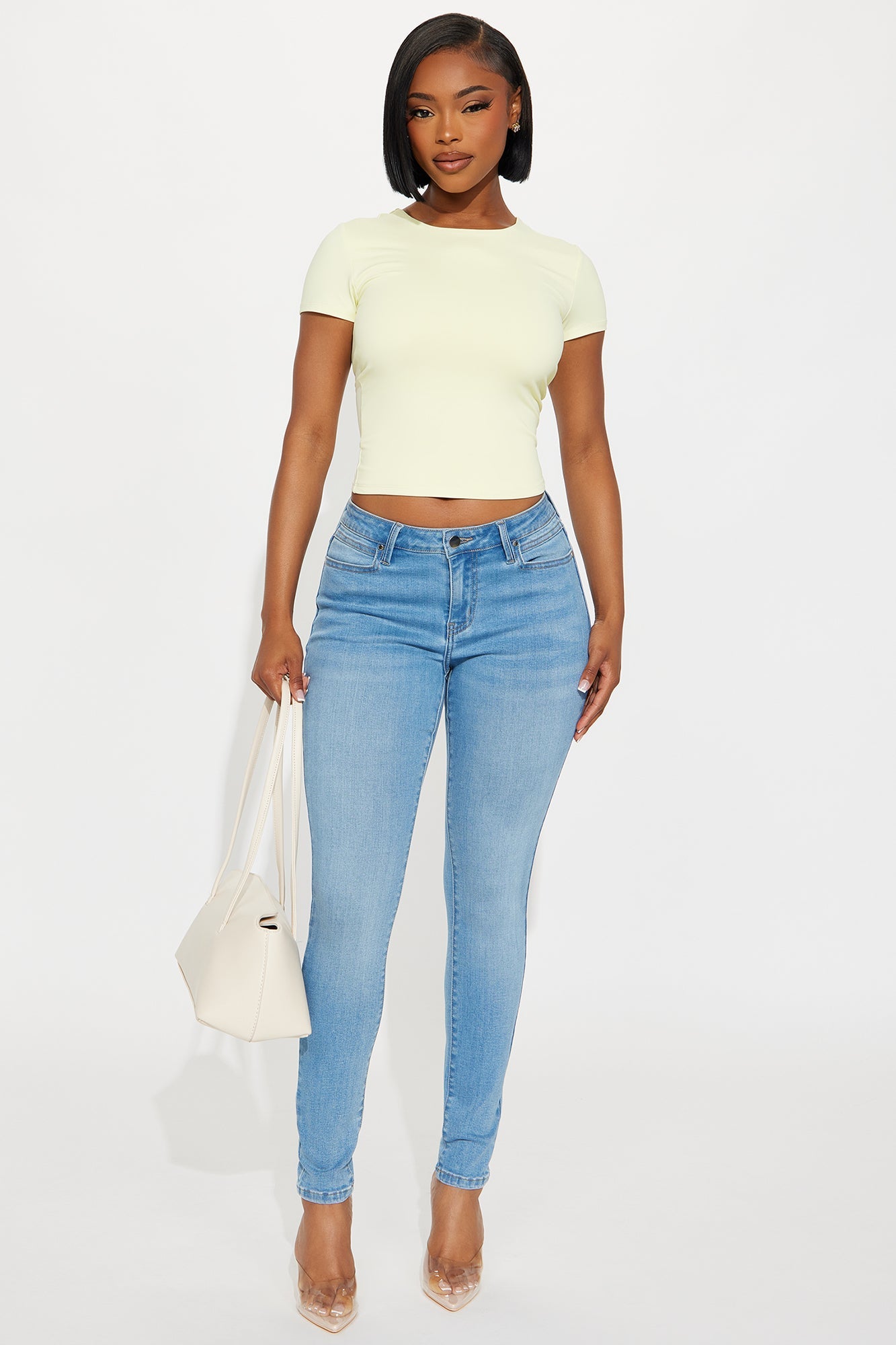 Do My Best Premium Low Waist Skinny Jeans - Light Wash