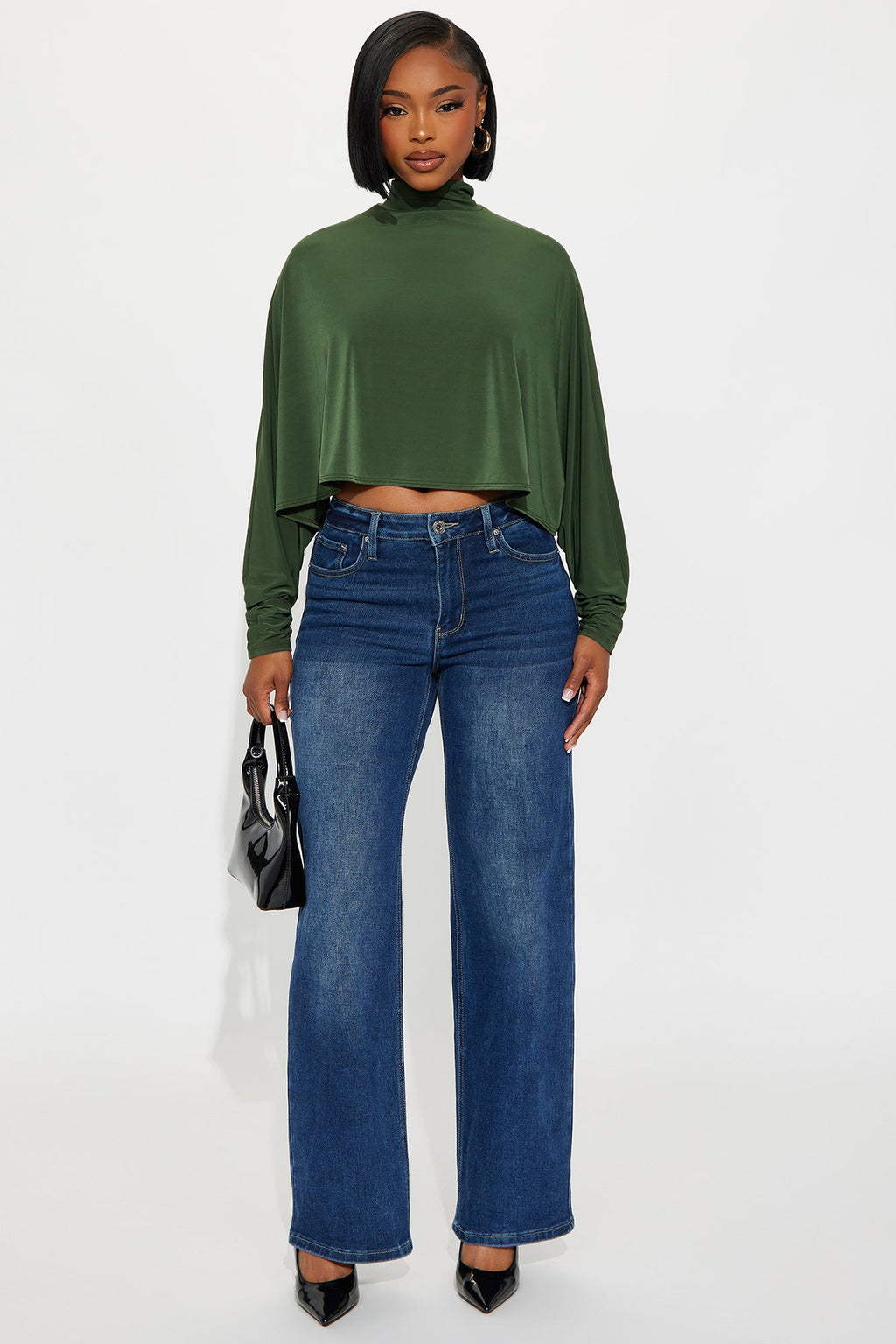 Come Around Top Long Mock Neck Top - Olive
