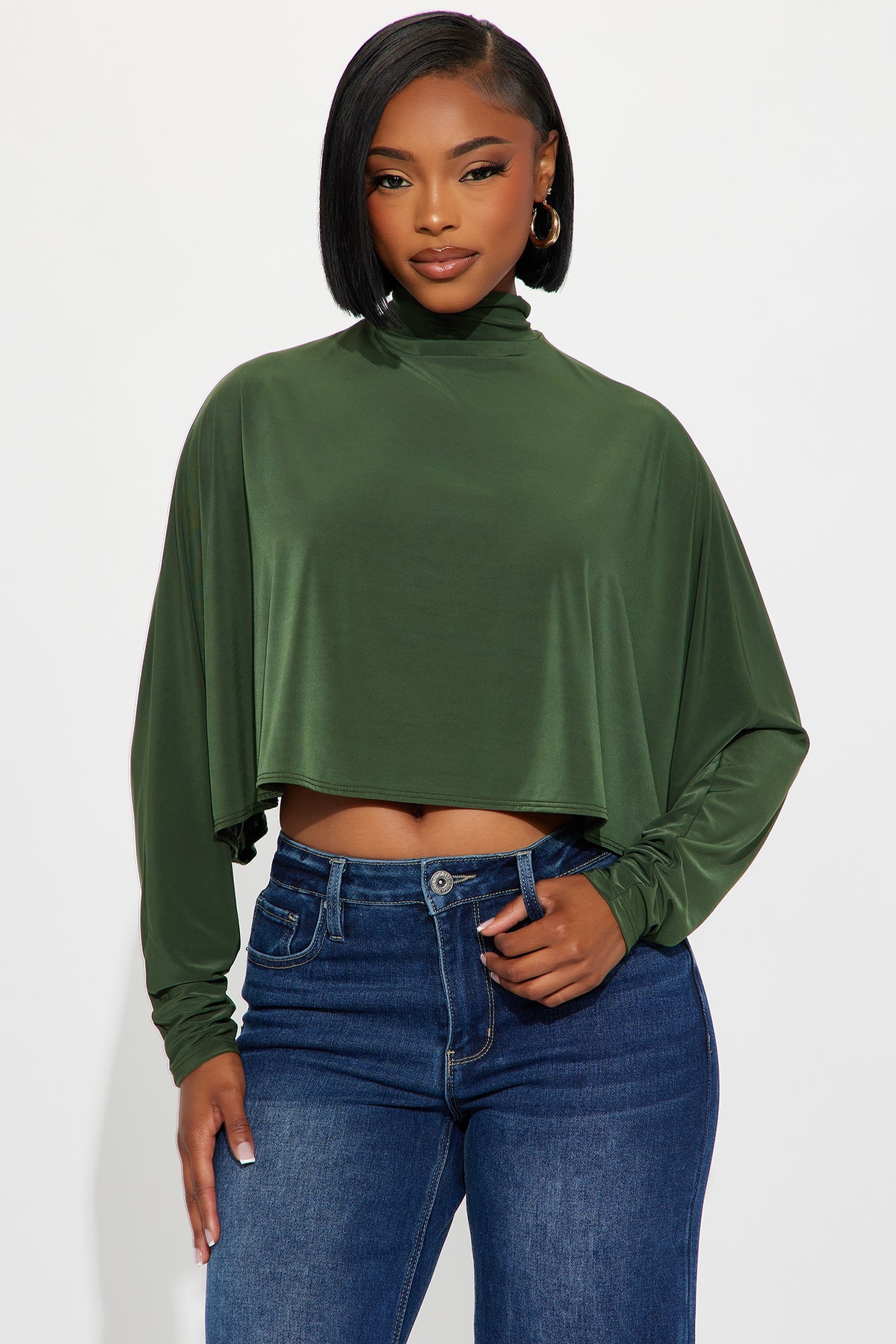 Come Around Top Long Mock Neck Top - Olive
