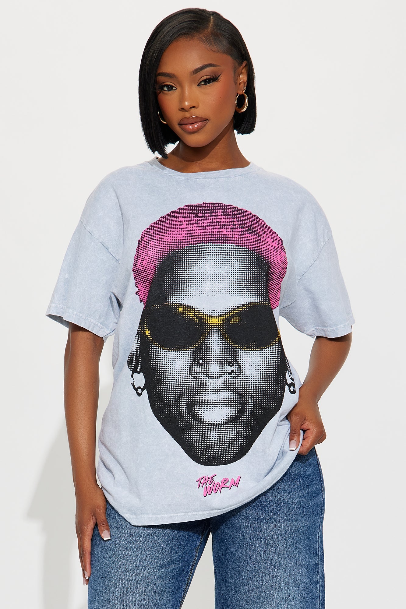 Dennis Rodman Pink Hair Washed Tee - Grey Mineral Wash