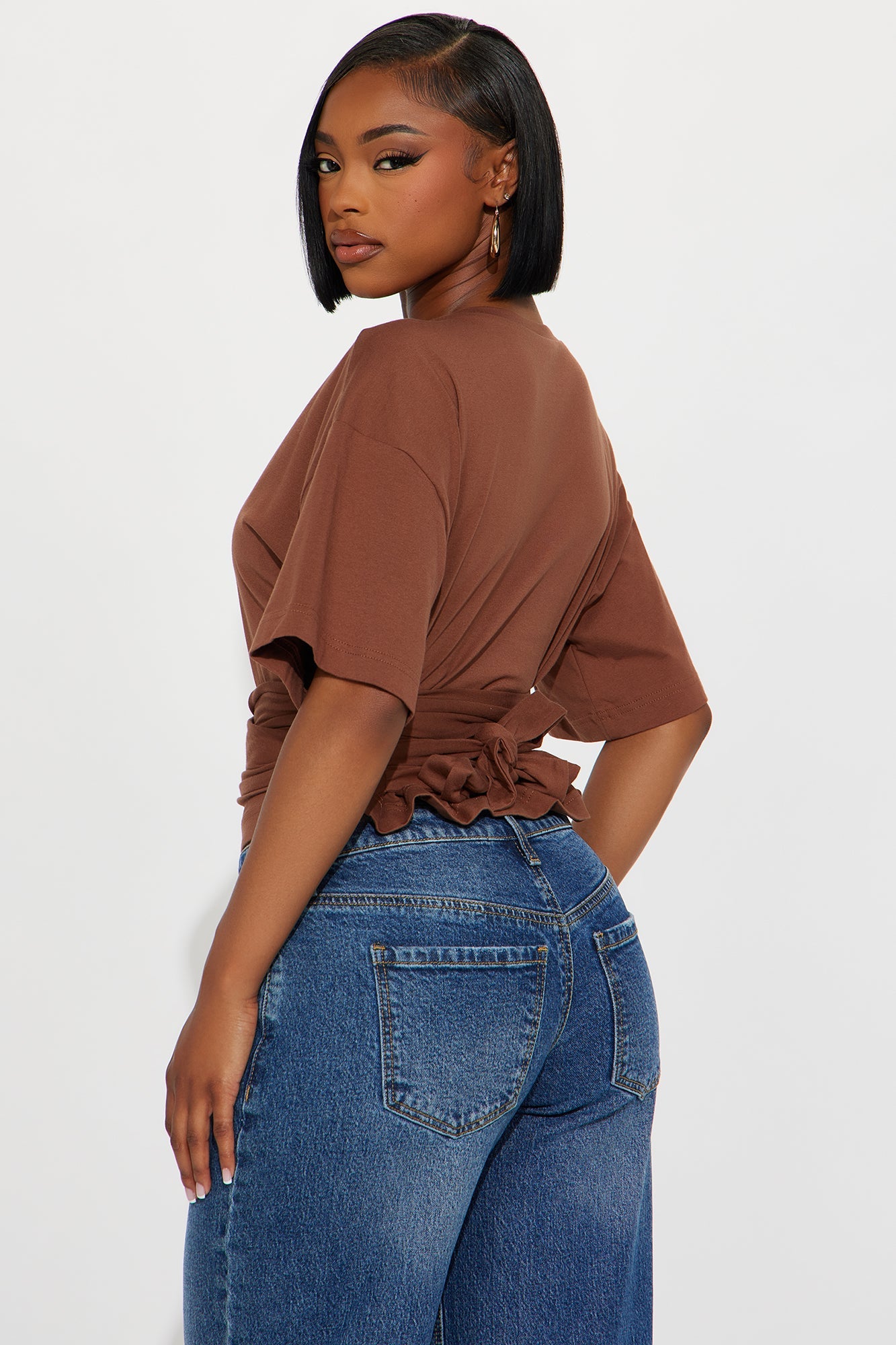 Zero Warning Tie Waist Short Sleeve Tshirt - Coco