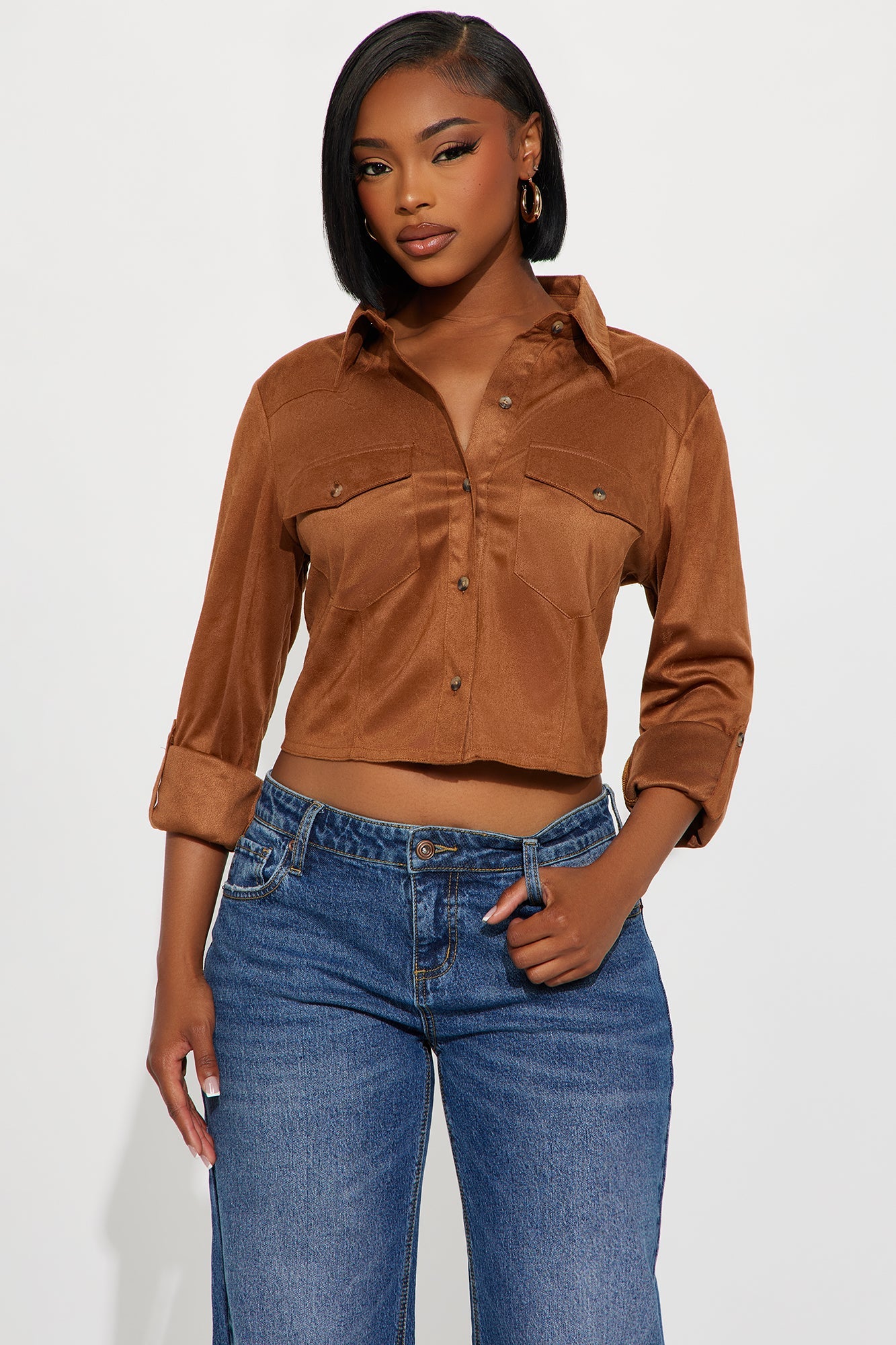 Cowgirl Style Faux Suede Shirt - Camel