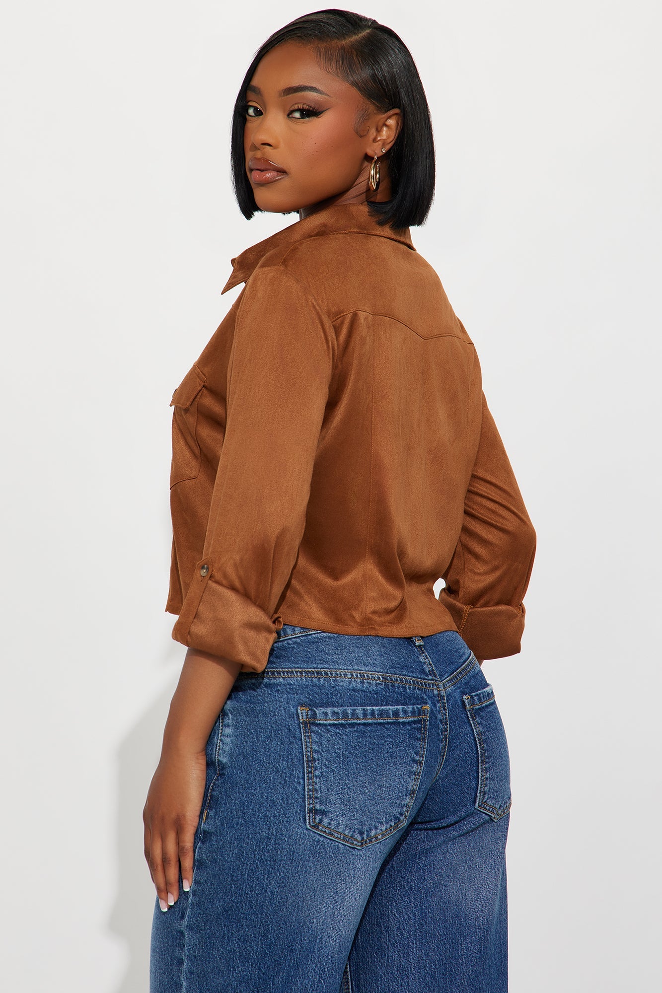 Cowgirl Style Faux Suede Shirt - Camel