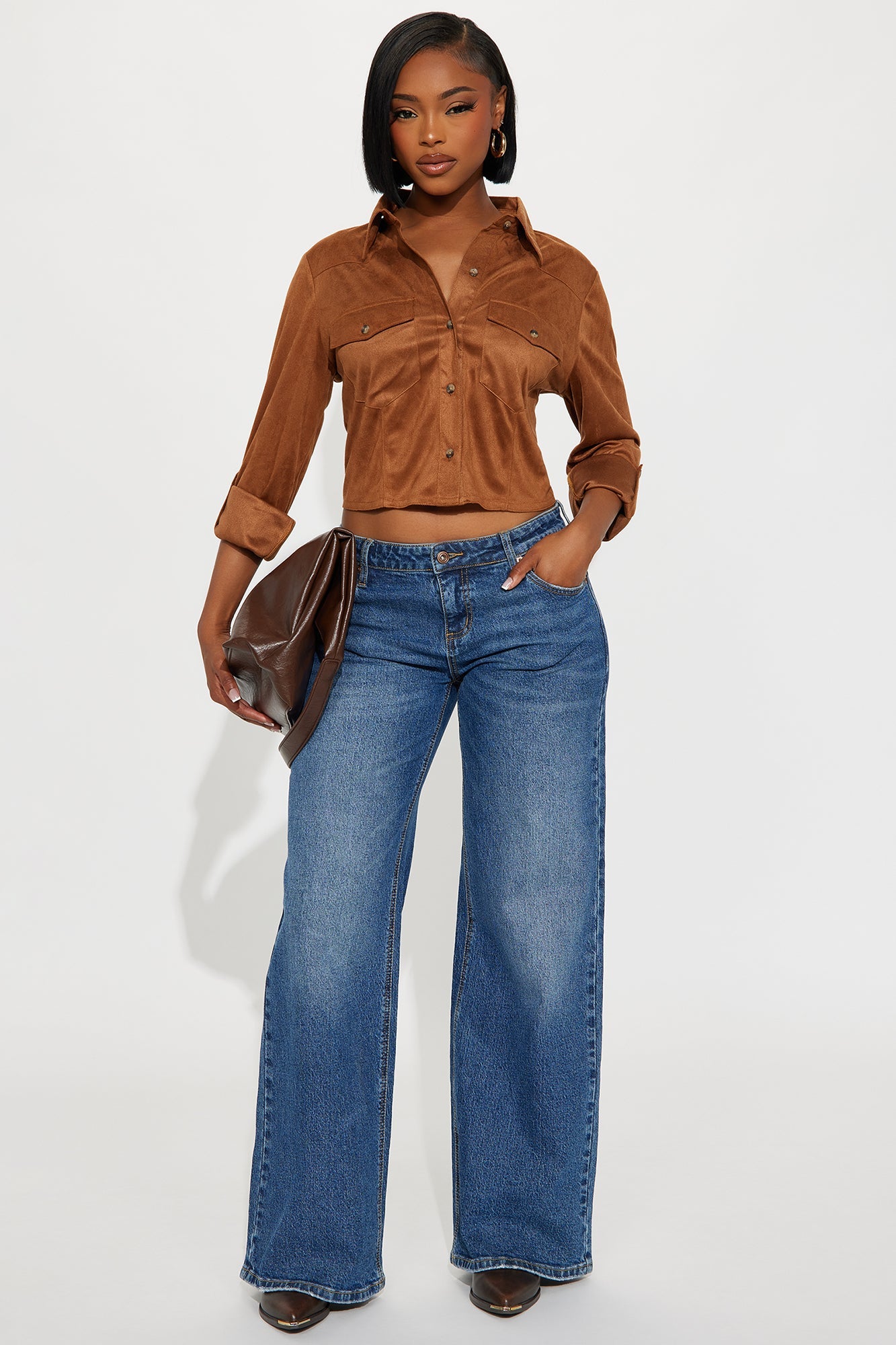 Cowgirl Style Faux Suede Shirt - Camel