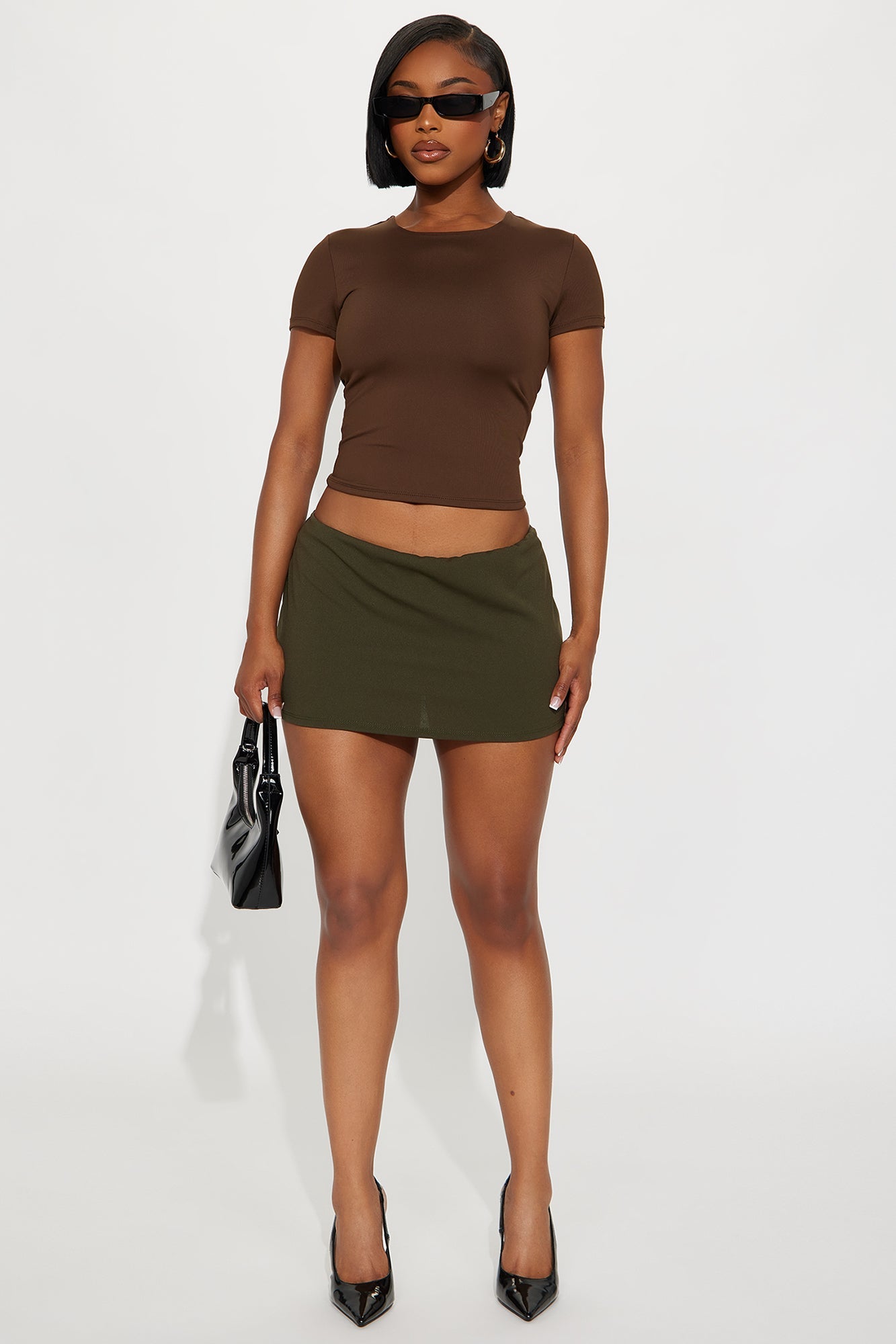 Smooth Double Lined Short Sleeve Crew Neck Baby Tee - Brown