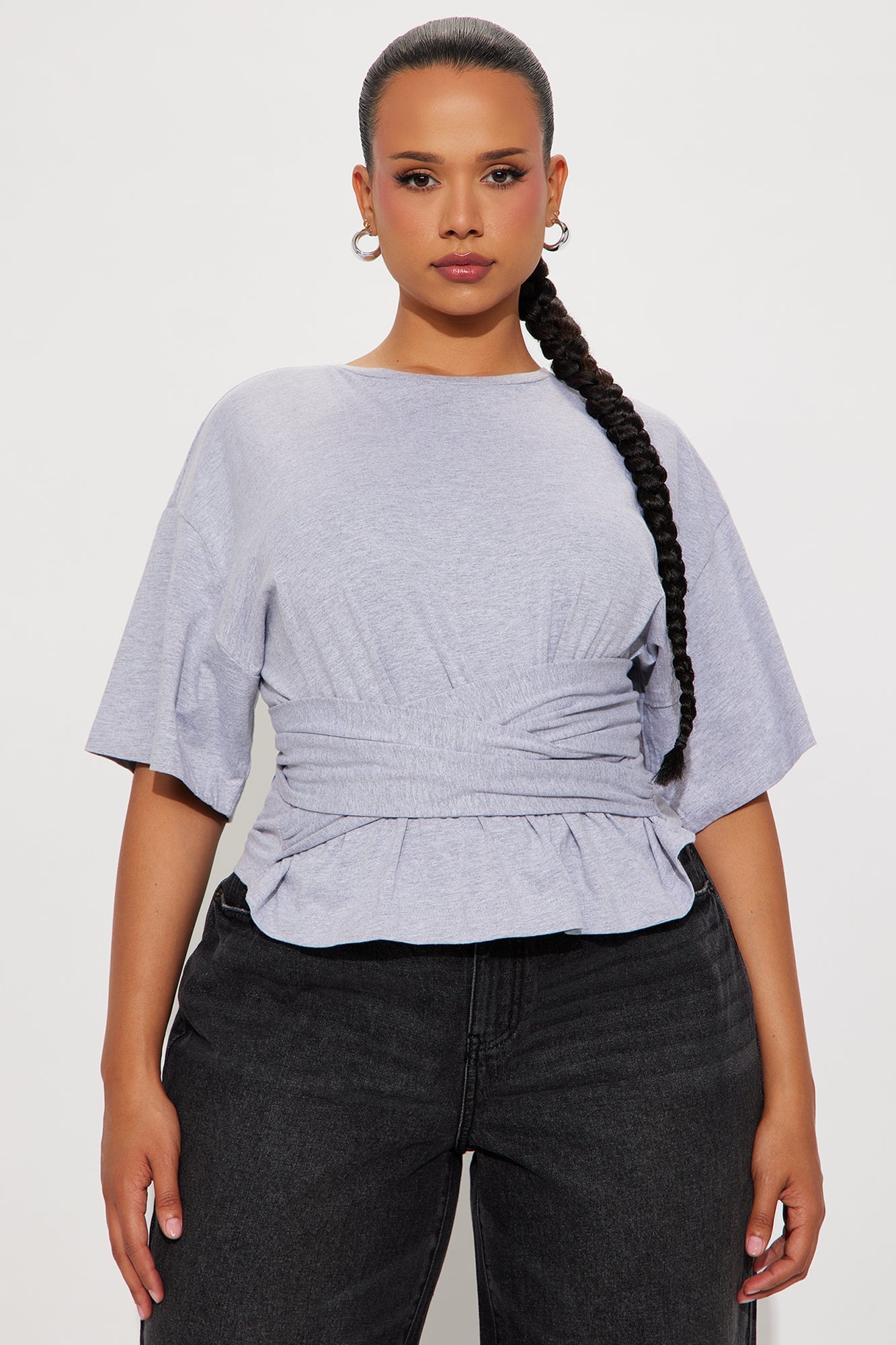 Zero Warning Tie Waist Short Sleeve Tshirt - Heathered Grey