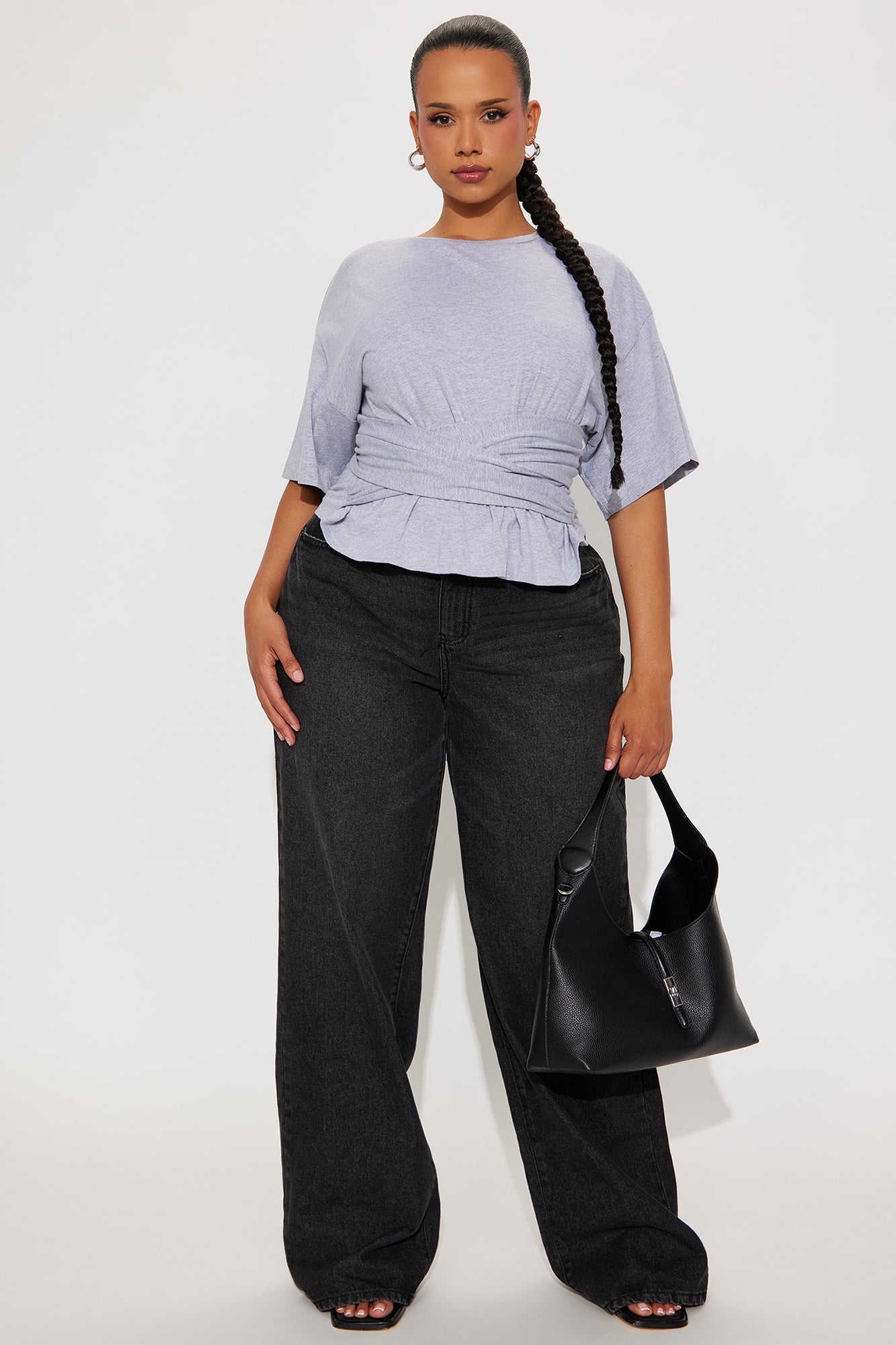 Zero Warning Tie Waist Short Sleeve Tshirt - Heathered Grey